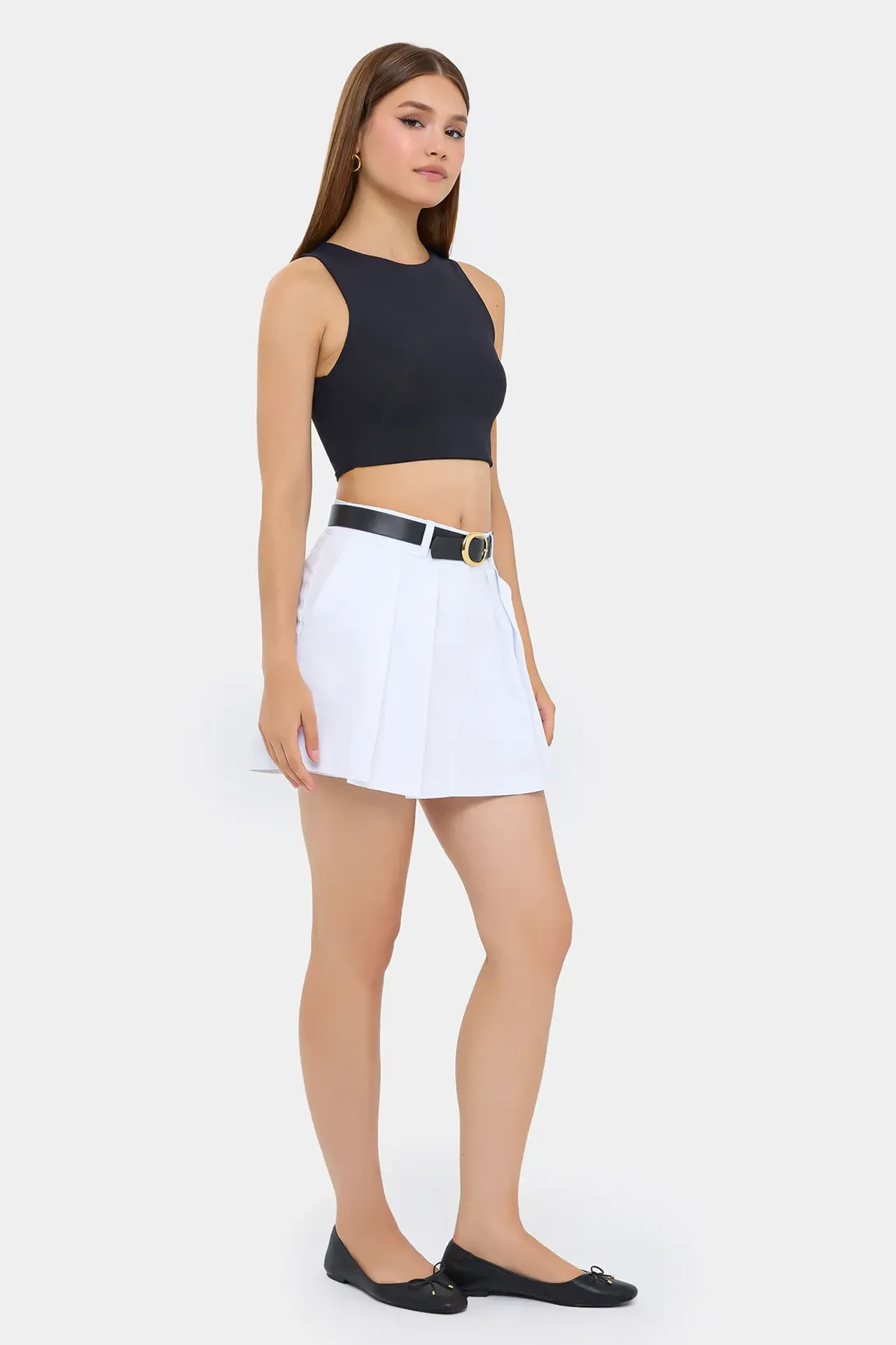 Pleated-Front Mid-Rise Cotton Skort