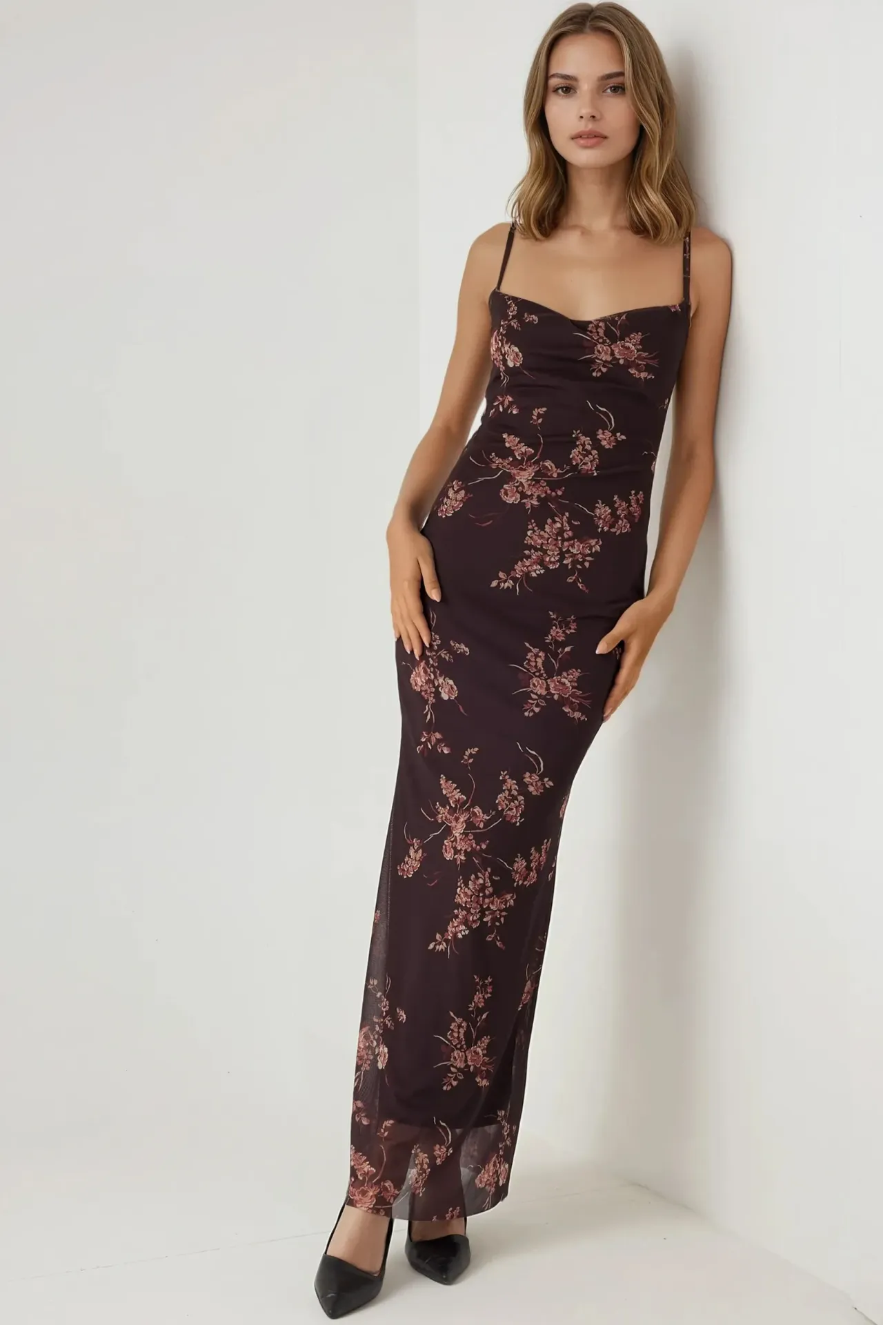 Printed Bodycon Maxi Tulle Dress 