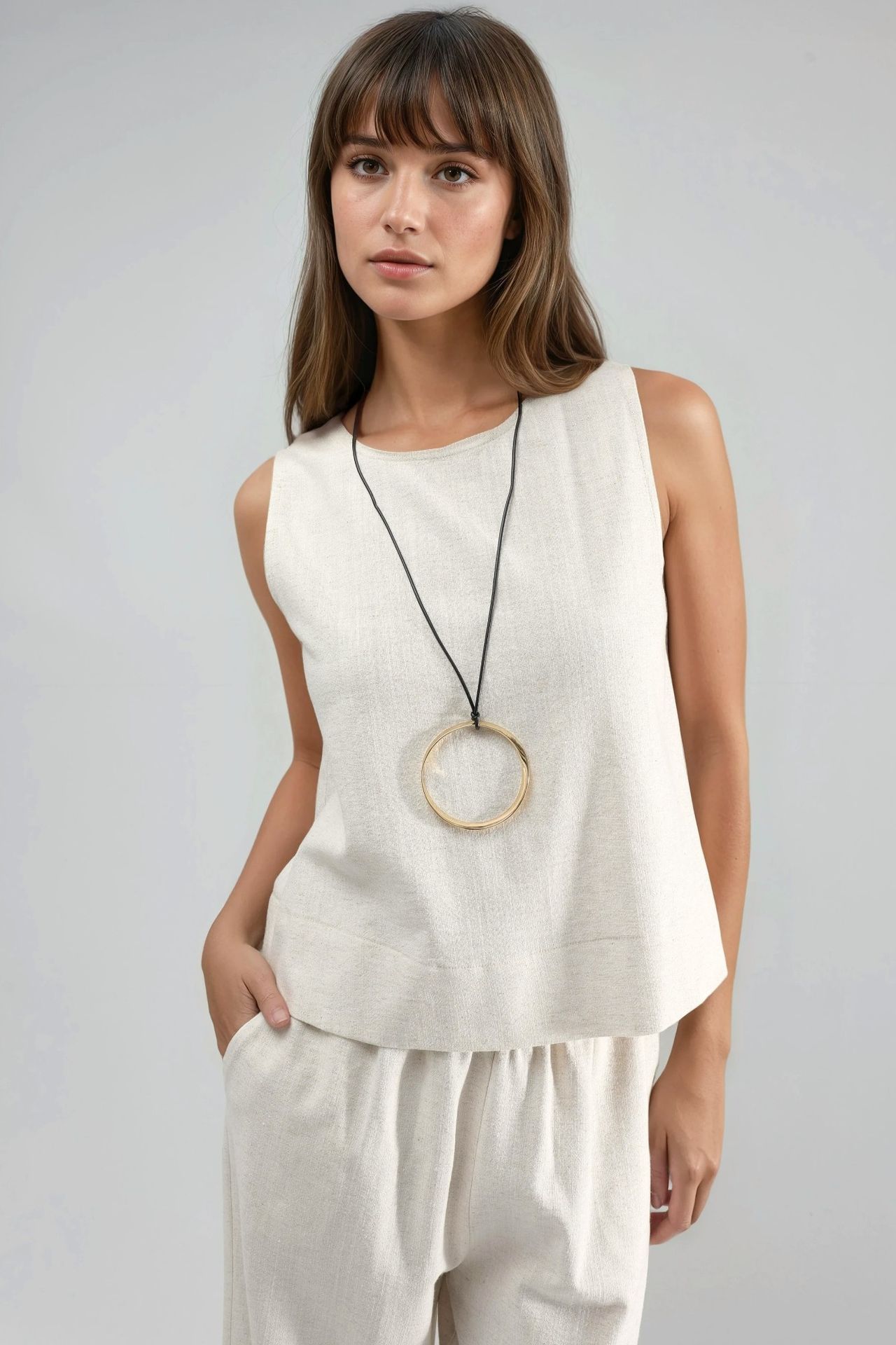 Linen Sleeveless Blouse & Pocketed Pants Set 6