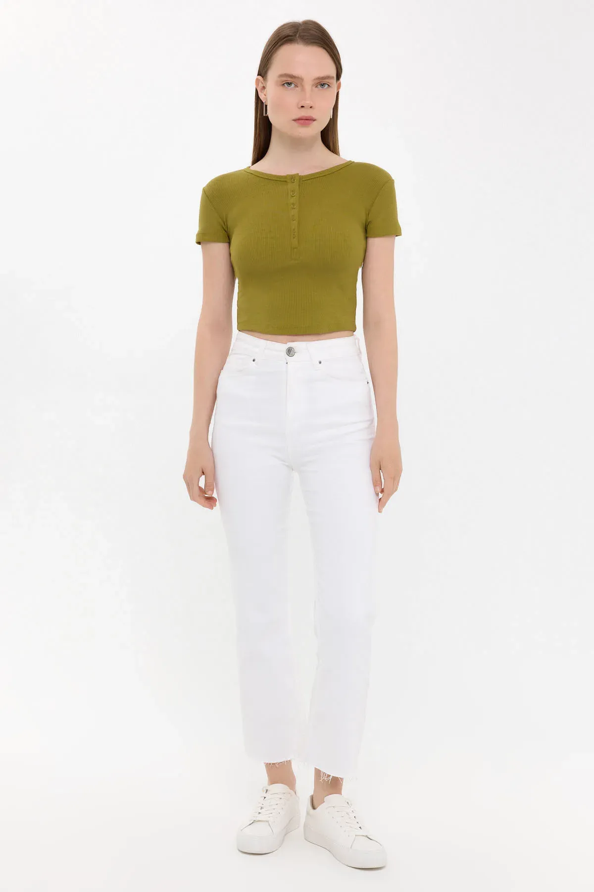 Buttoned Short Sleeve Round Neck T-Shirt 2