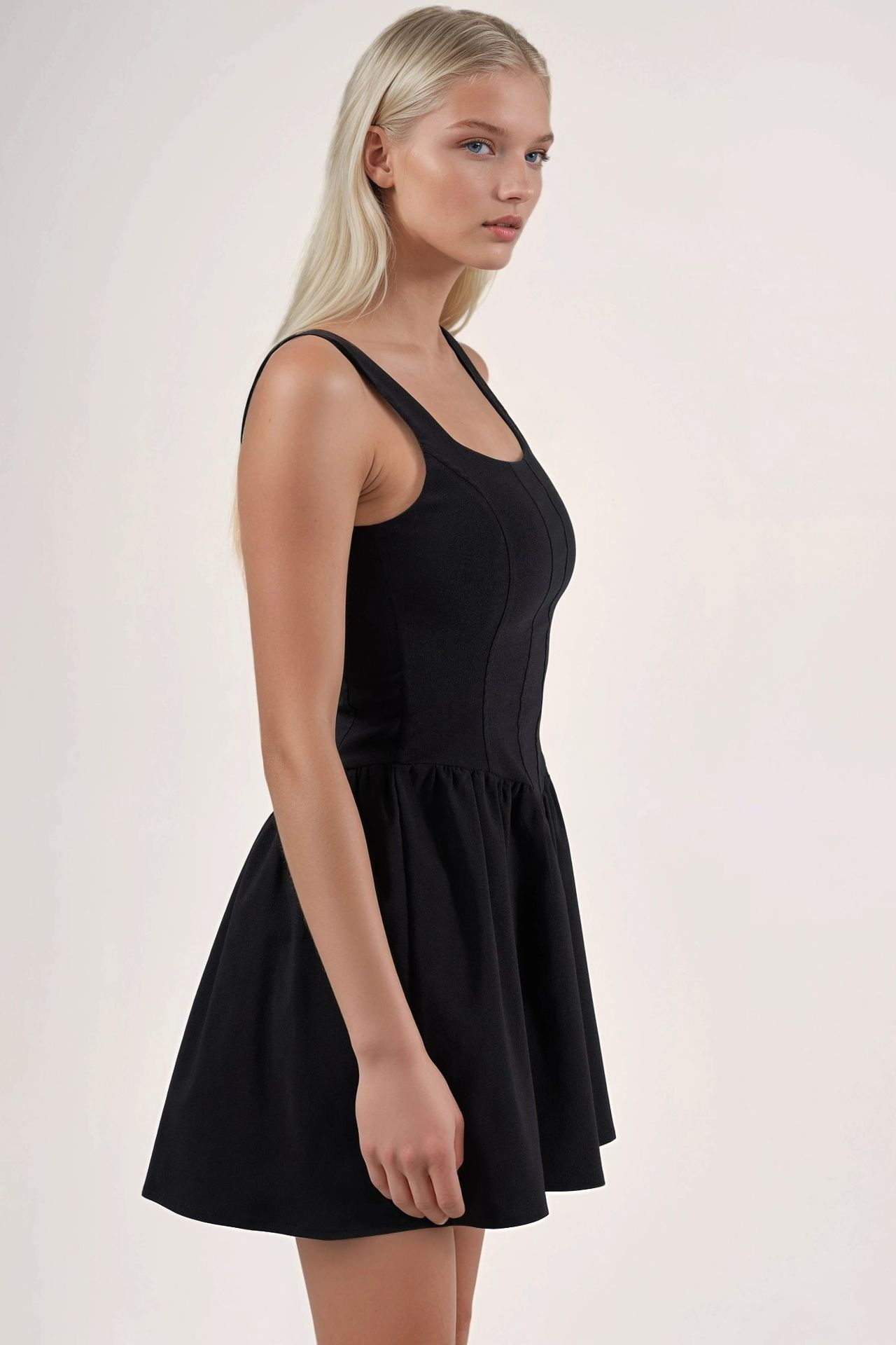 Square Collar A-Form Mini Dress 5