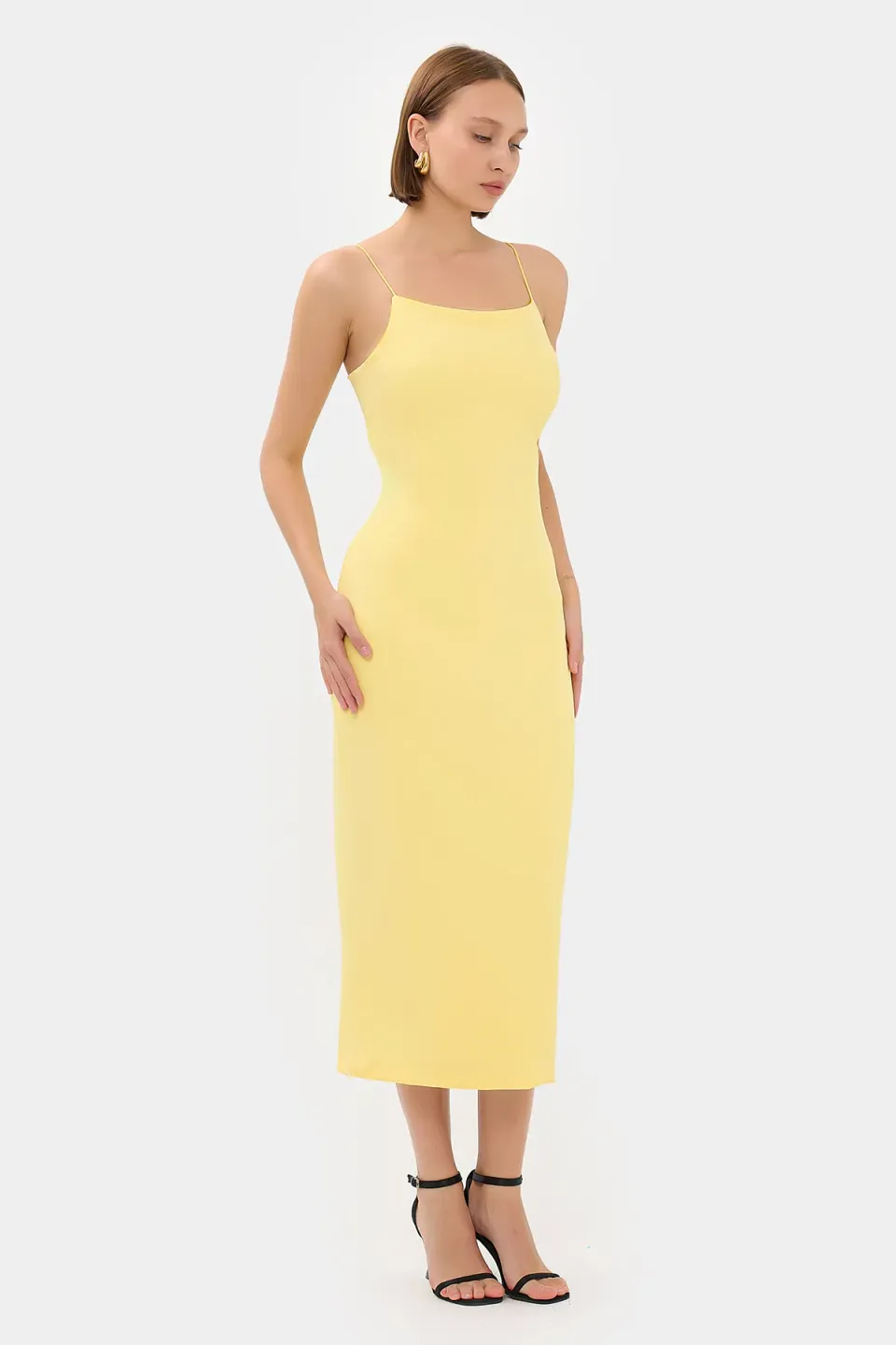 Solid Spaghetti-Strap Midi Dress with Slit