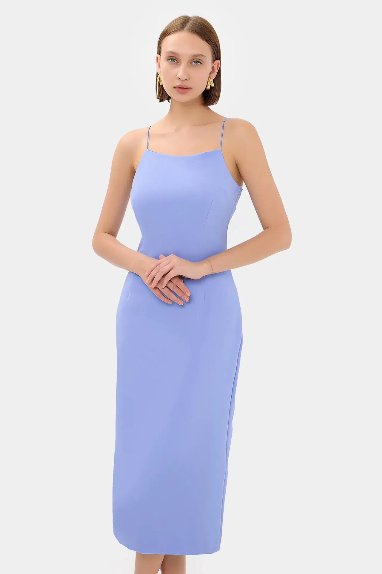 Solid Spaghetti-Strap Midi Dress with Slit