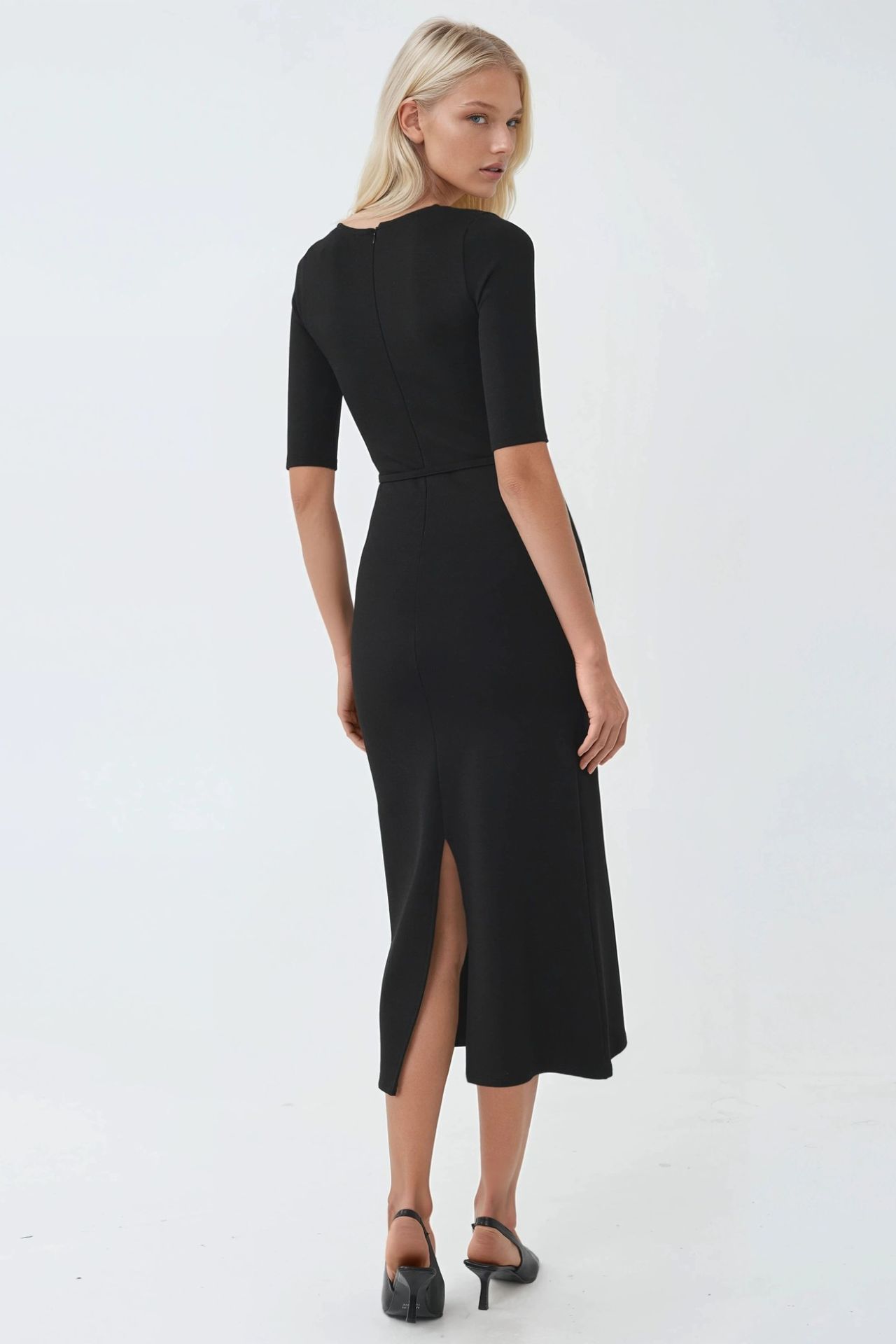 BUSEM Belted Midi Dress with Square Collar