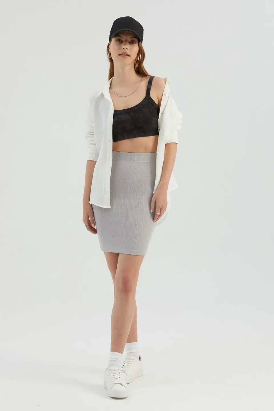 High Waist Ribbed Mini Skirt