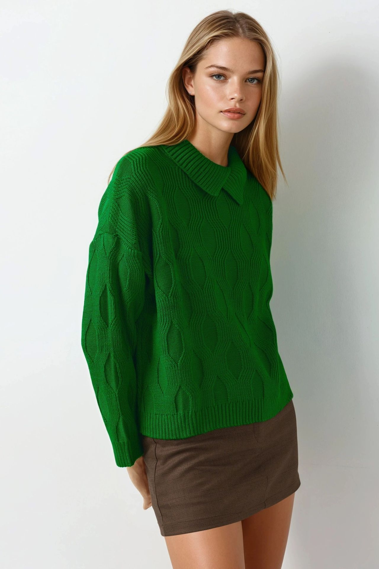 MY FASHION Patterned Knit Sweater with Collar Detail 2