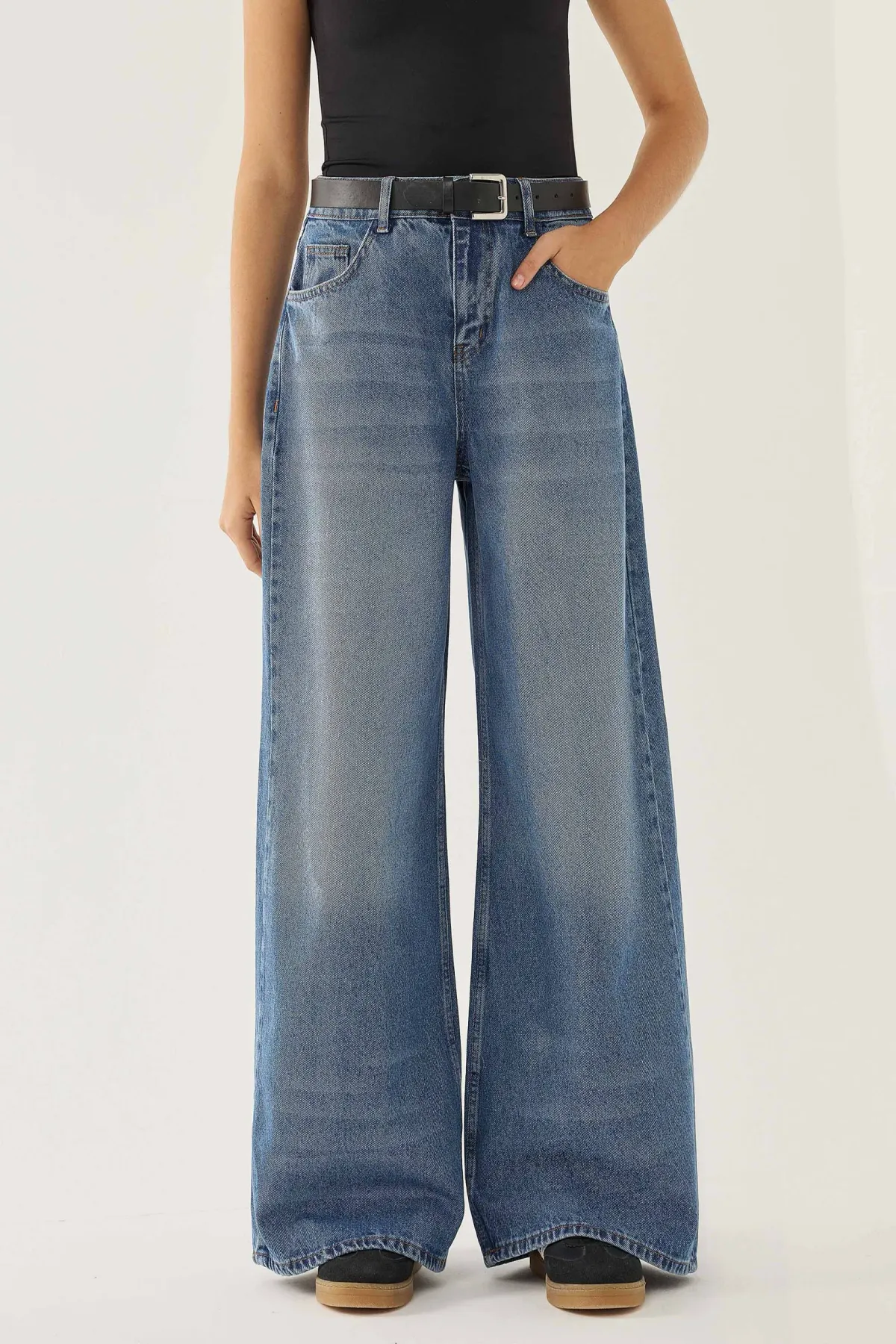 Wide Leg  Washed Effect Jeans 2