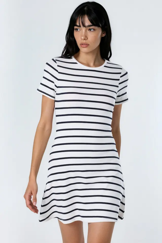 BUSEM Striped Crew Neck Mini T-Shirt Dress