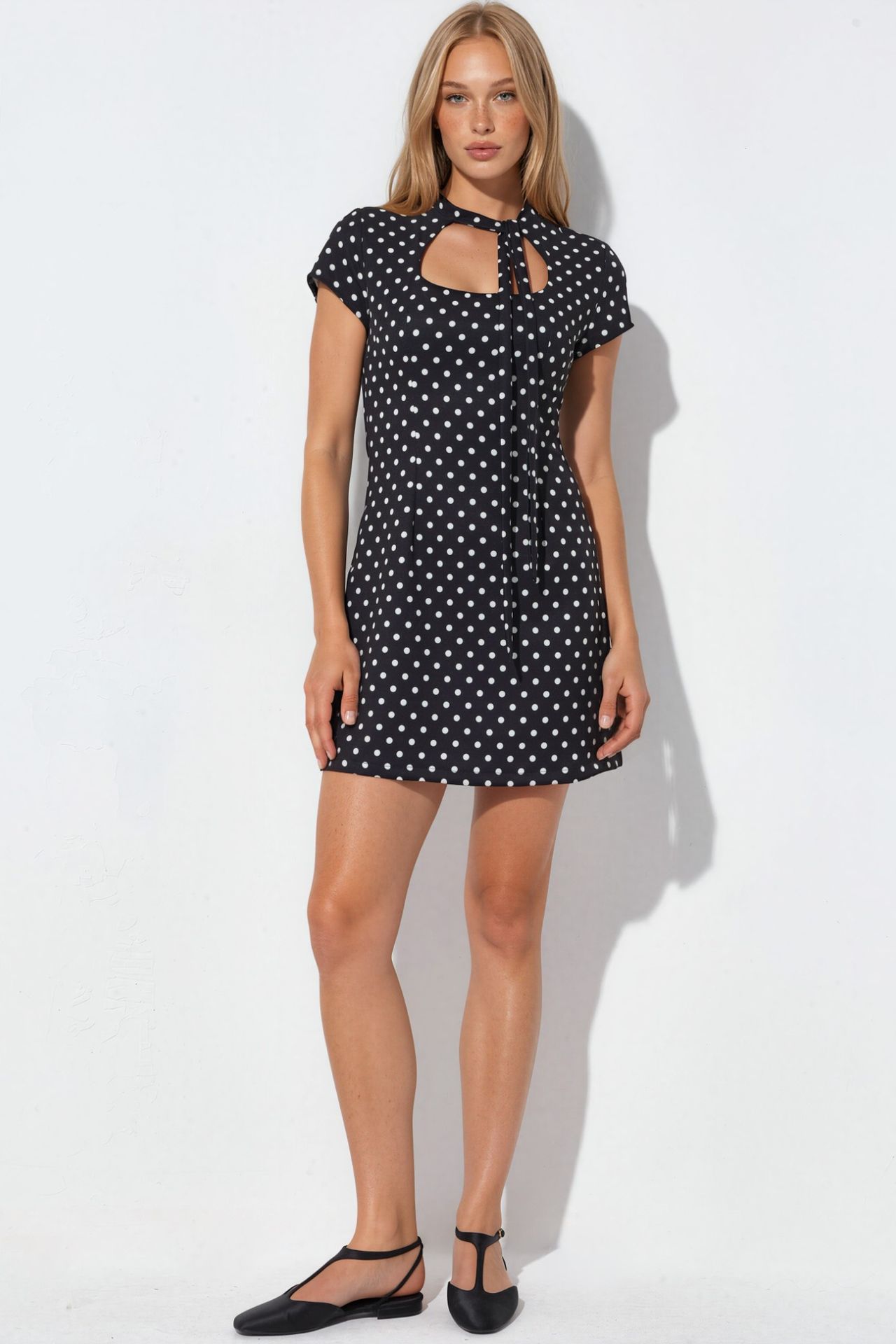 U-Neck Polka Dot Mini Woven Dress 5