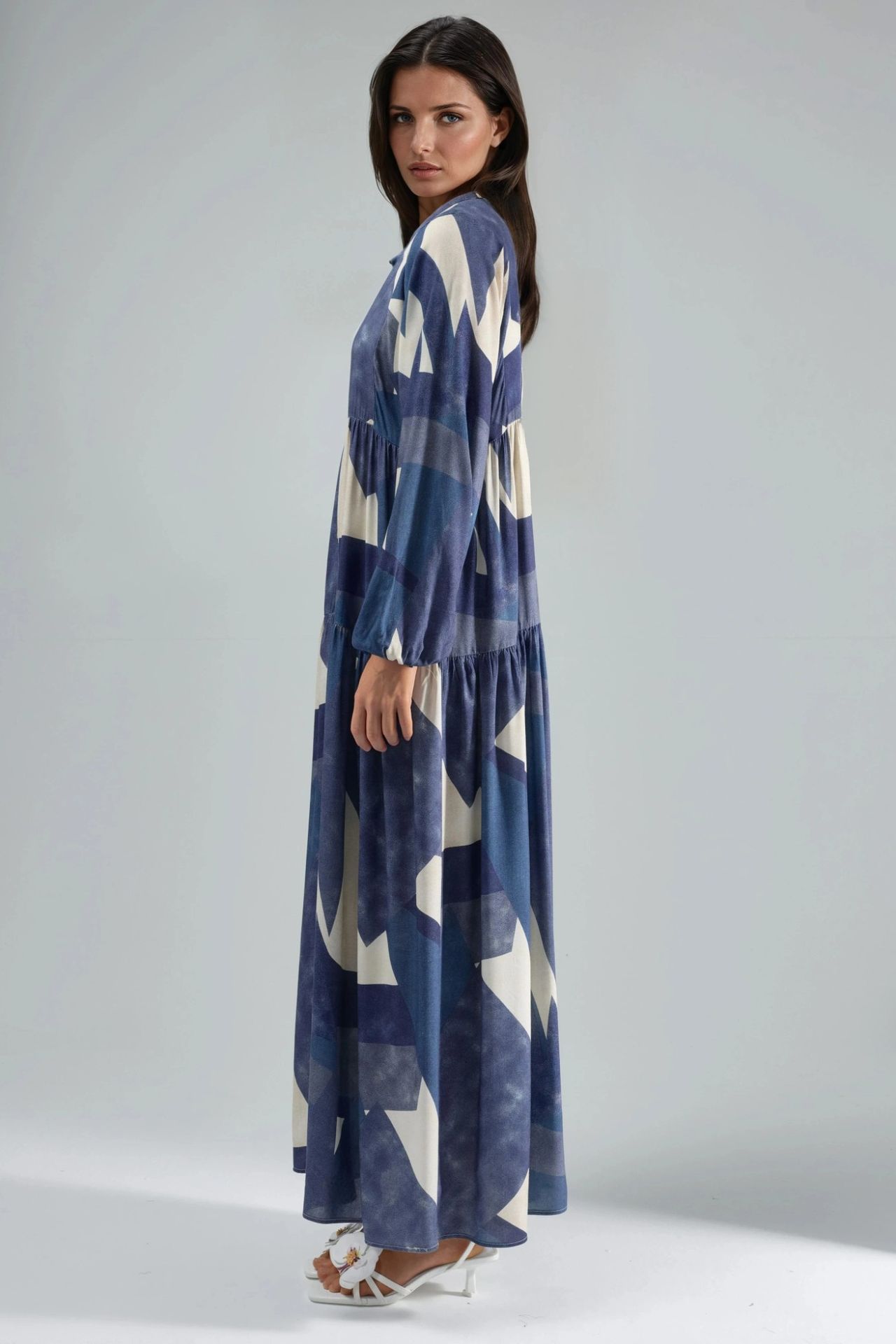 Printed Long Sleeve Viscose Maxi Dress  4