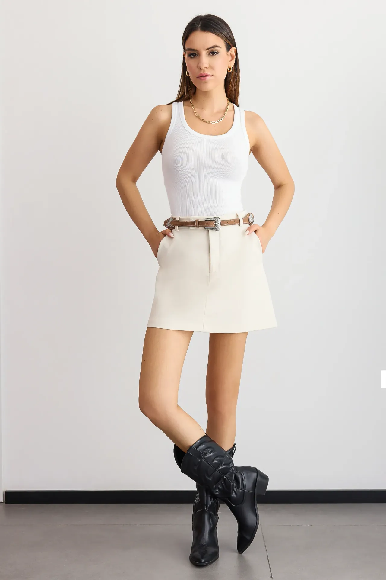 High-Waist Solid Skirt