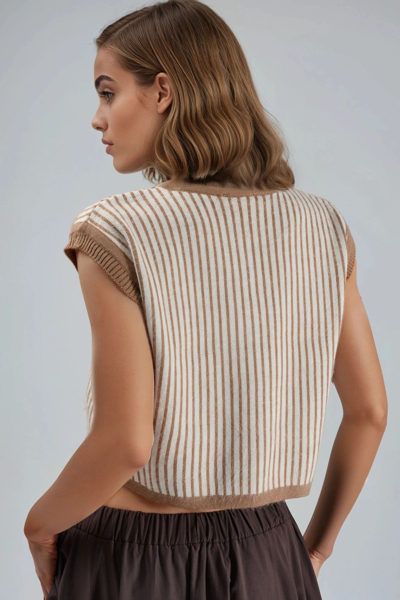 MY FASHION Striped Ribbed Knit Crop Top with Button Closure 2