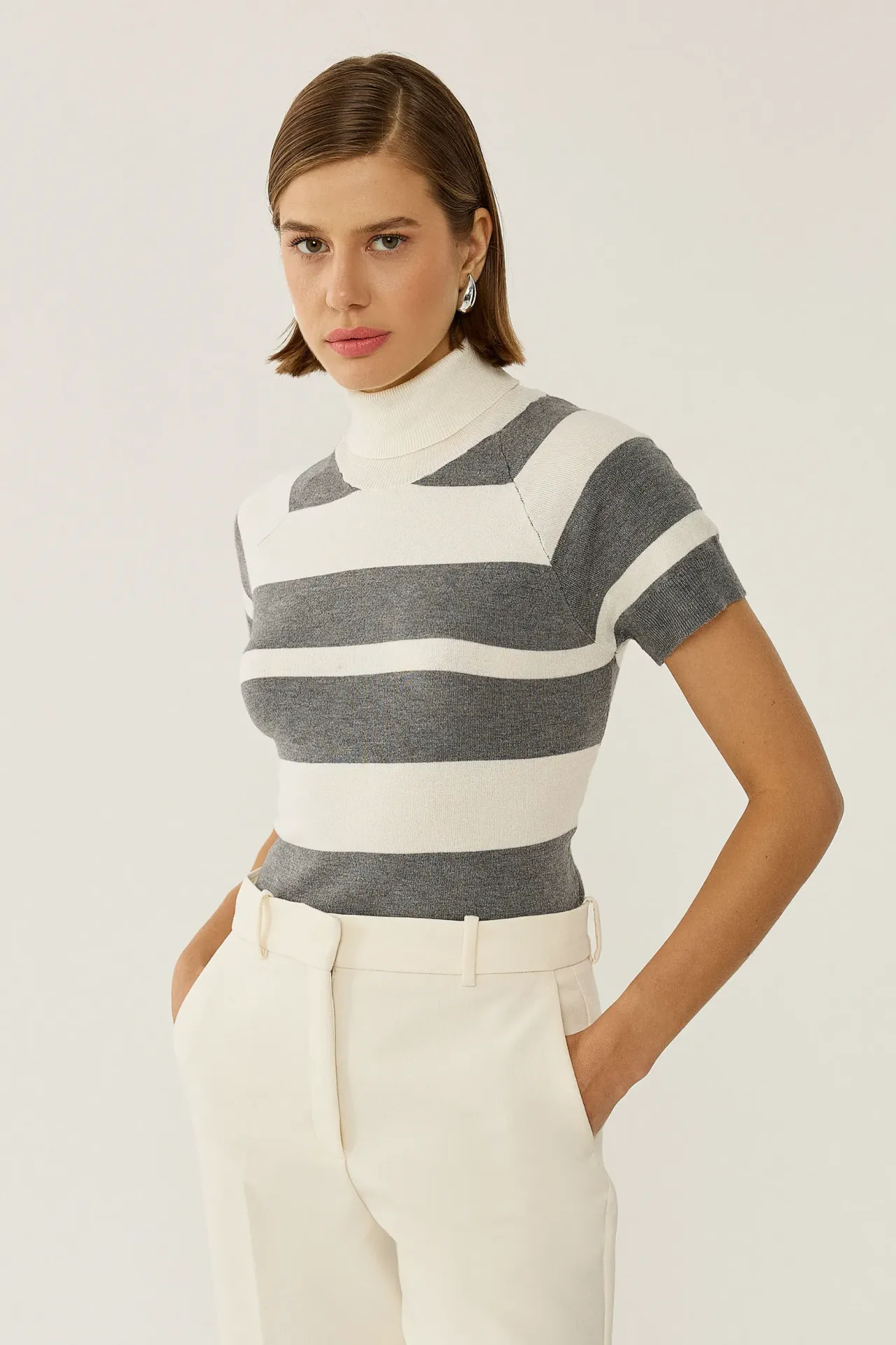 Striped Turtleneck Knit Top