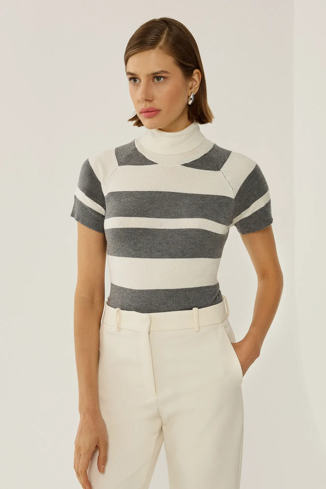 Striped Turtleneck Knit Top