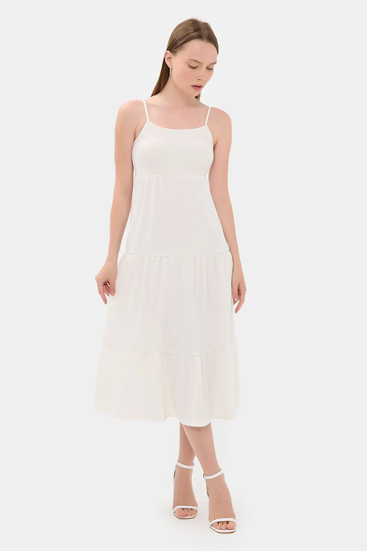 Spaghetti Strap Tiered Midi Dress