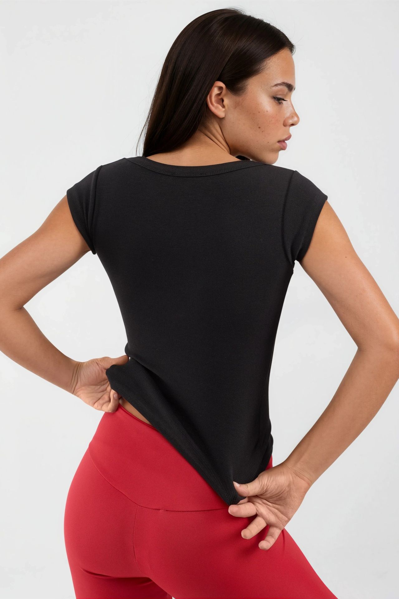 BUSEM Slim Fit Ribbed U Collar Blouse 3