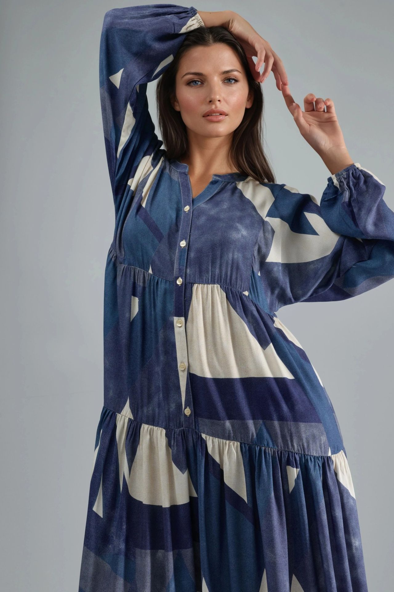 Printed Long Sleeve Viscose Maxi Dress  5