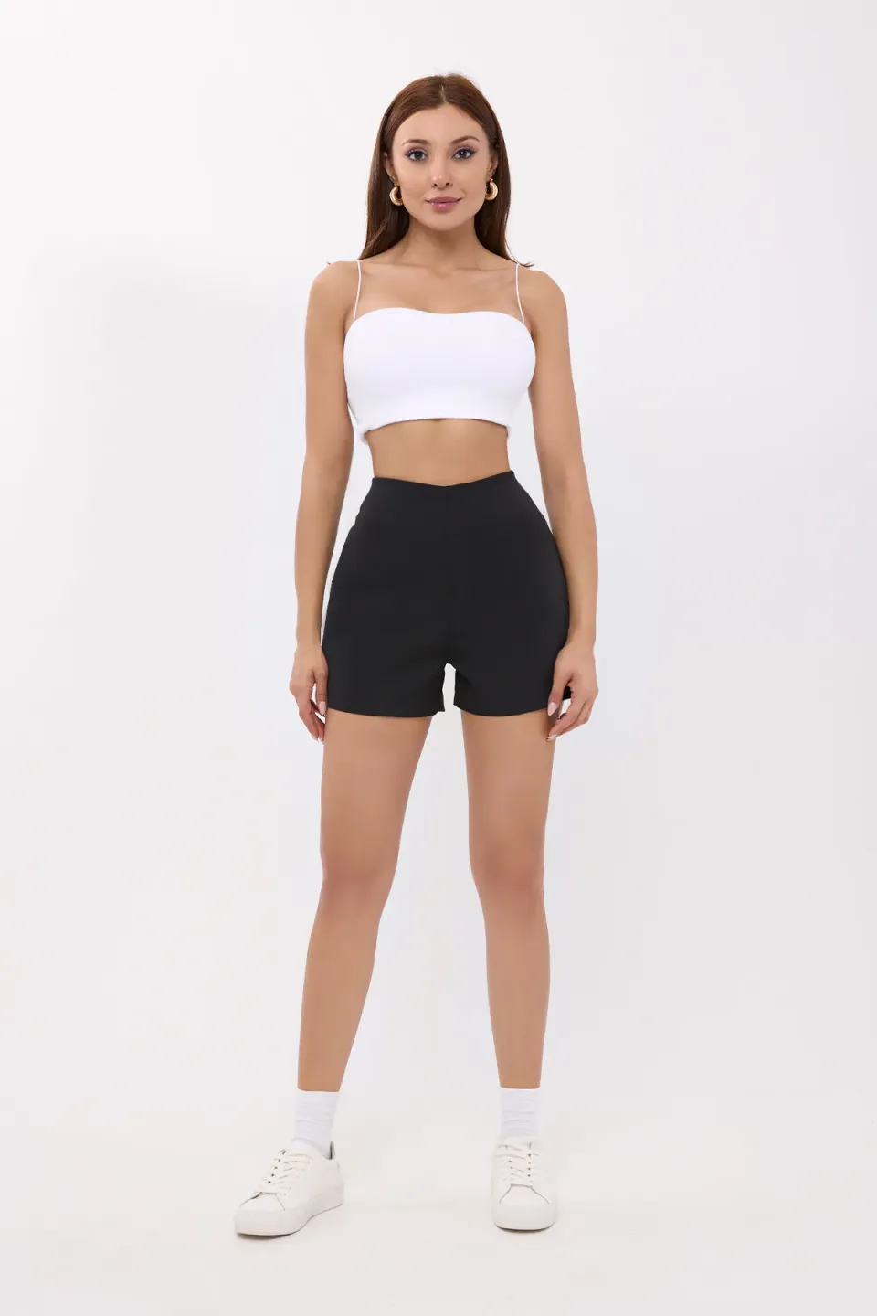 High-Waist Solid Woven Shorts