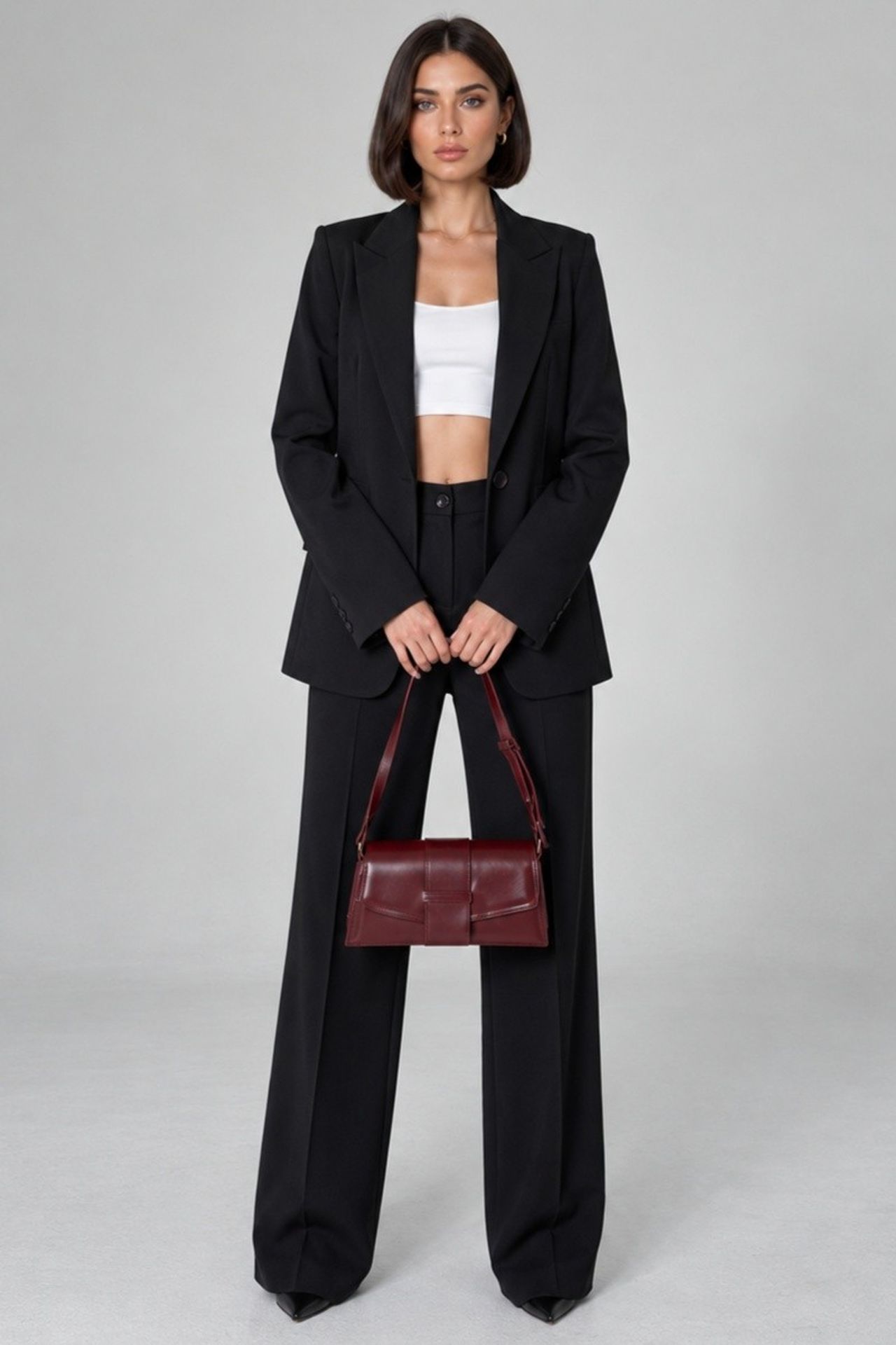 Single-Button Blazer and Pants Suit Set 4