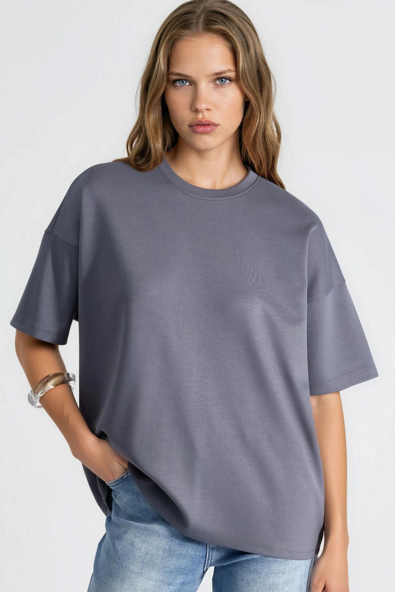 Oversized Crew Neck Modal Touch Knitted T-Shirt 1