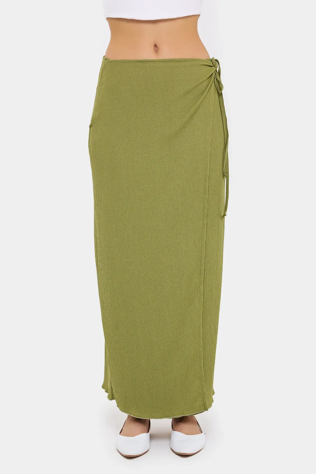 Twisted Fabric Mid-Rise Skirt with Tie Waist