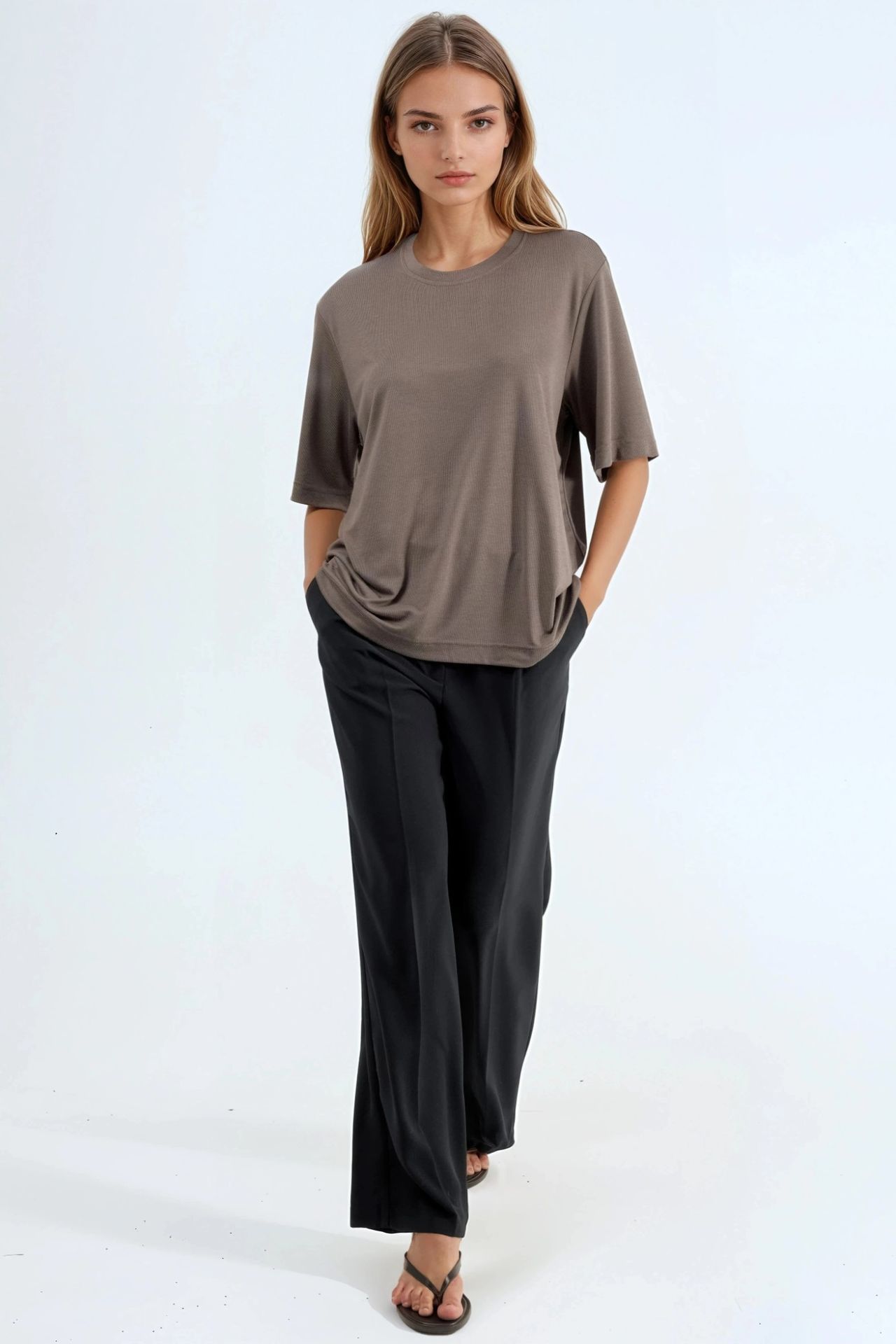 BUSEM Oversized Crew Neck Ribbed T-Shirt 3