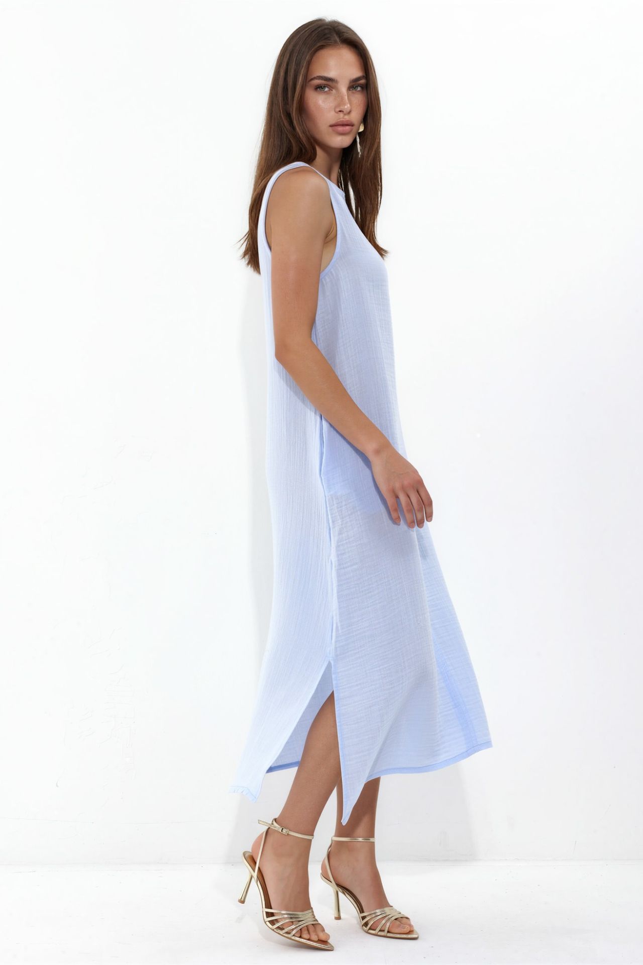 Textured Cotton Midi Beach Dress with Slit 4