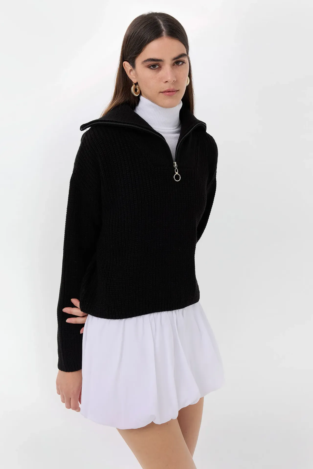 Zippered Regular-Fit Knit Sweater