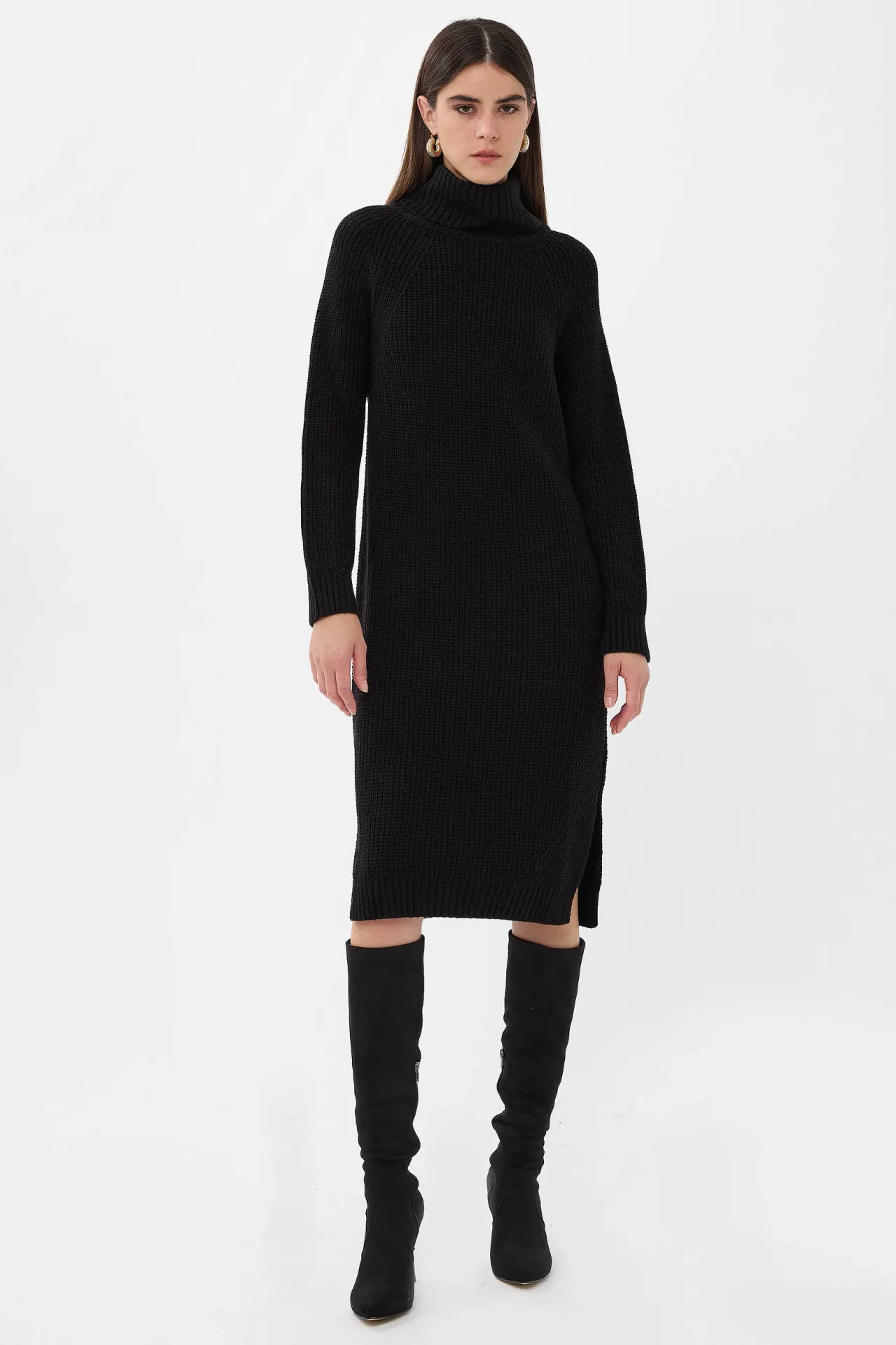 Knitted High-Neck Midi Dress
