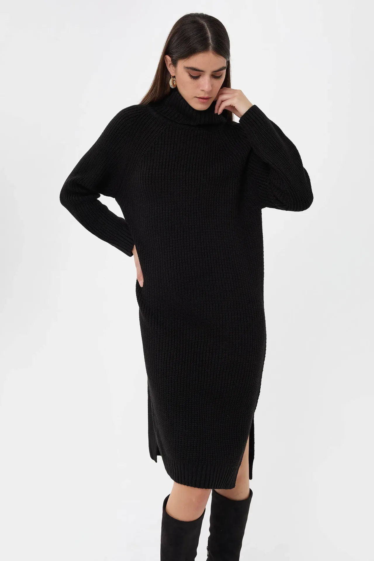 Knitted High-Neck Midi Dress