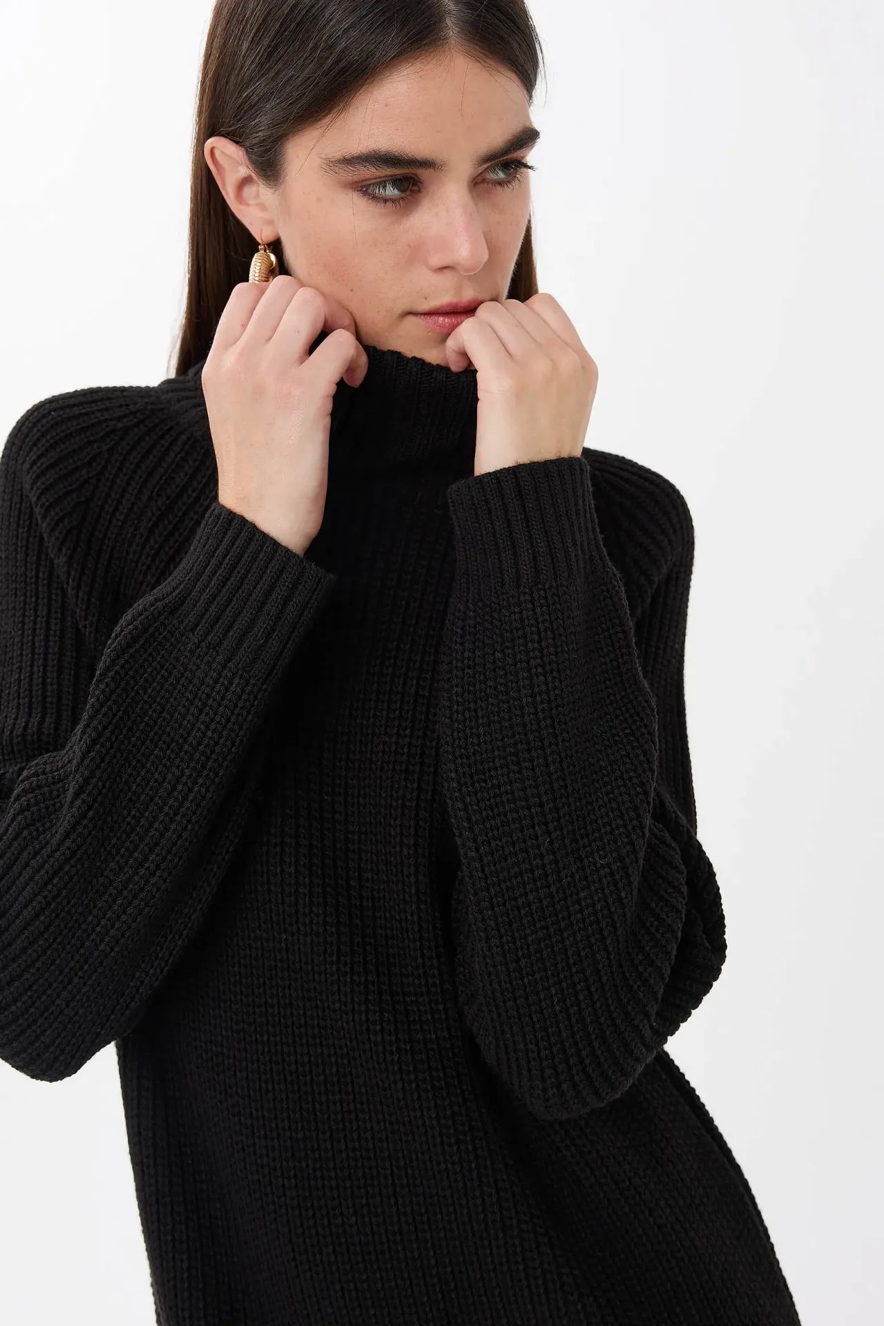 Knitted High-Neck Midi Dress