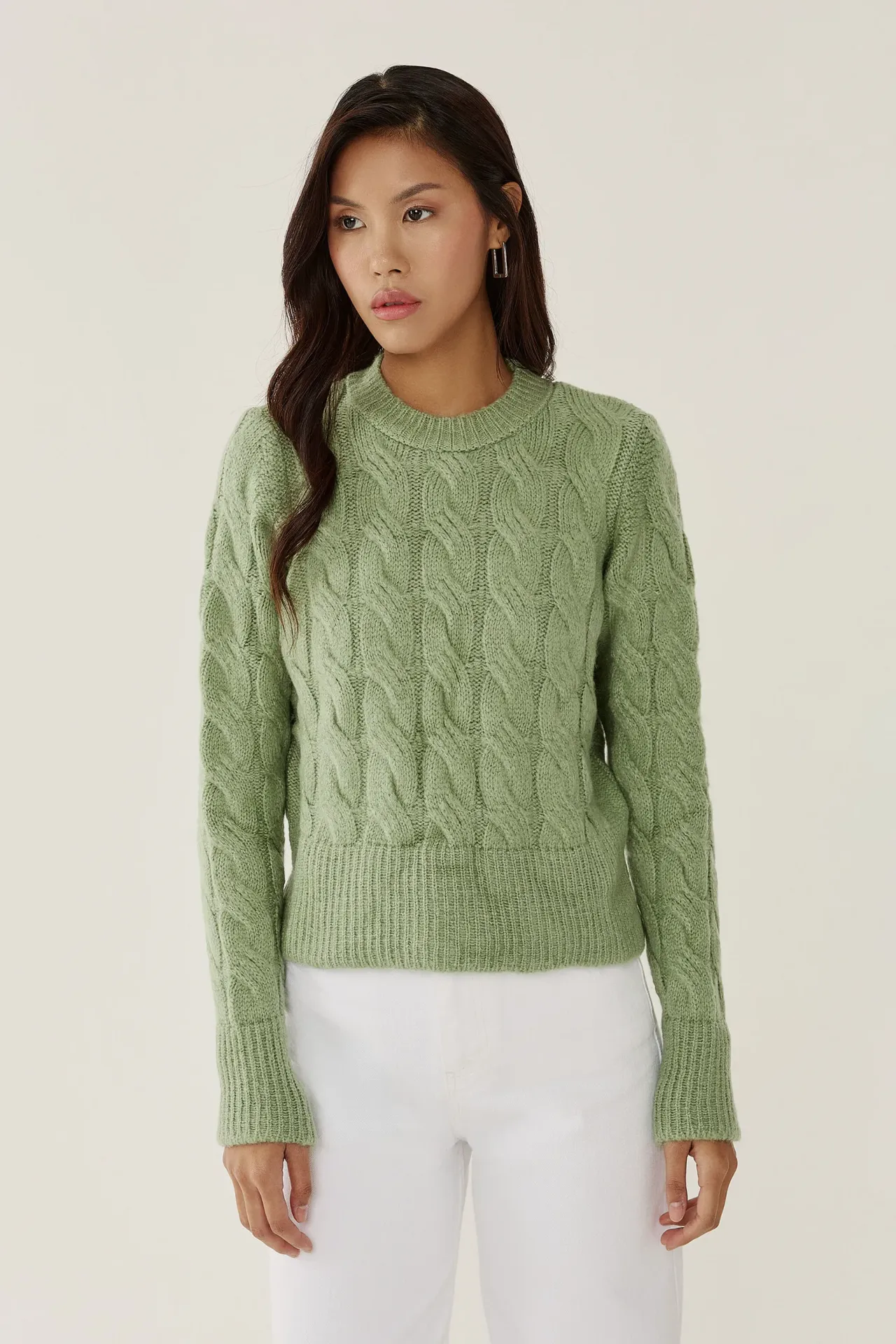 Hair Braid Pattern Crew Neck Sweater