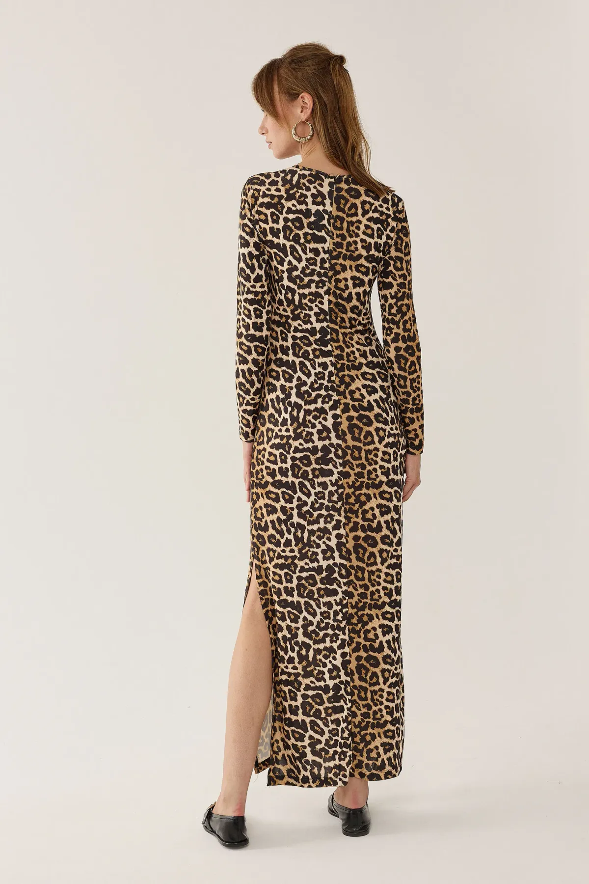 Bodycon Long Sleeve Maxi Dress with Animal Pattern 6