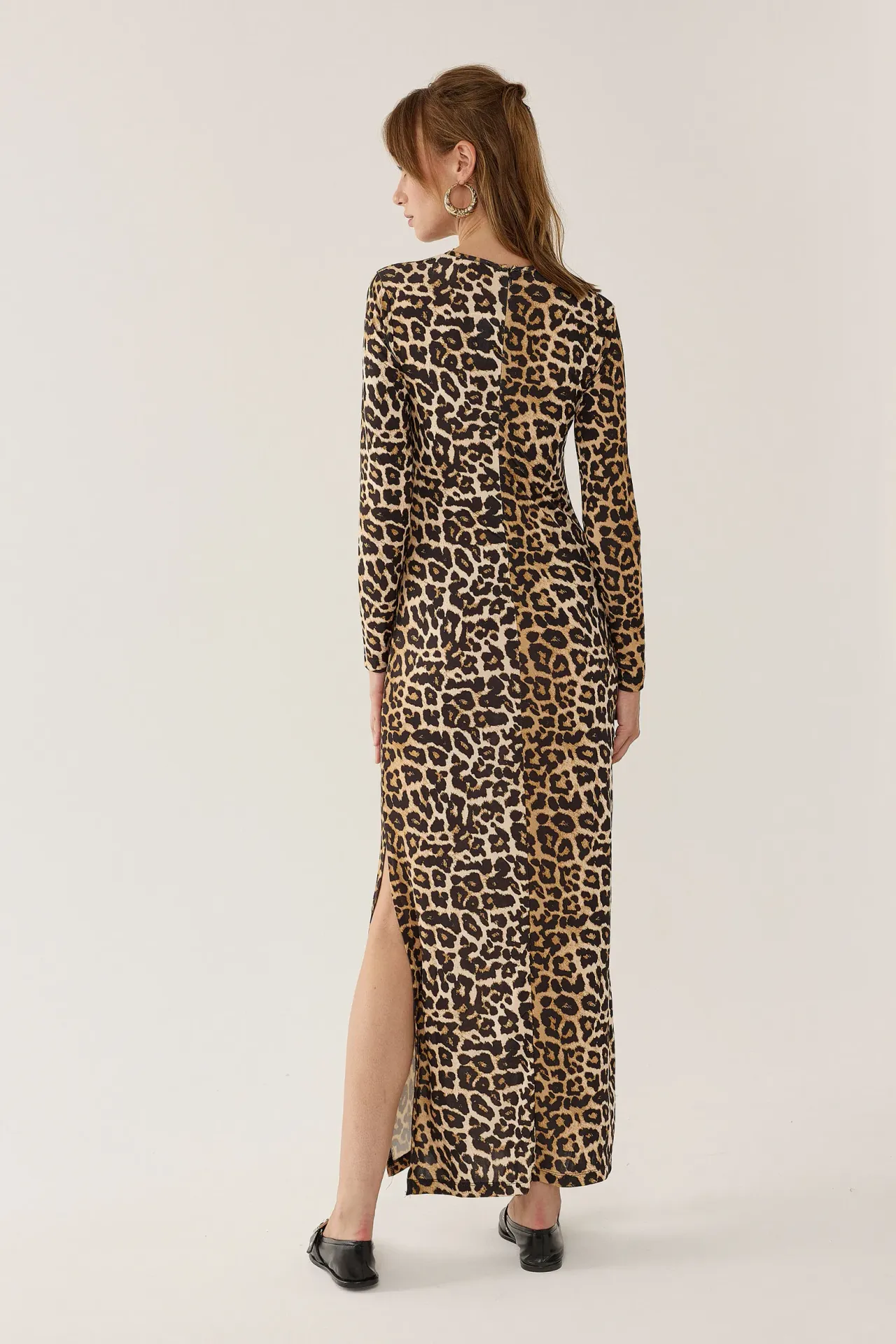 Bodycon Long Sleeve Maxi Dress with Animal Pattern