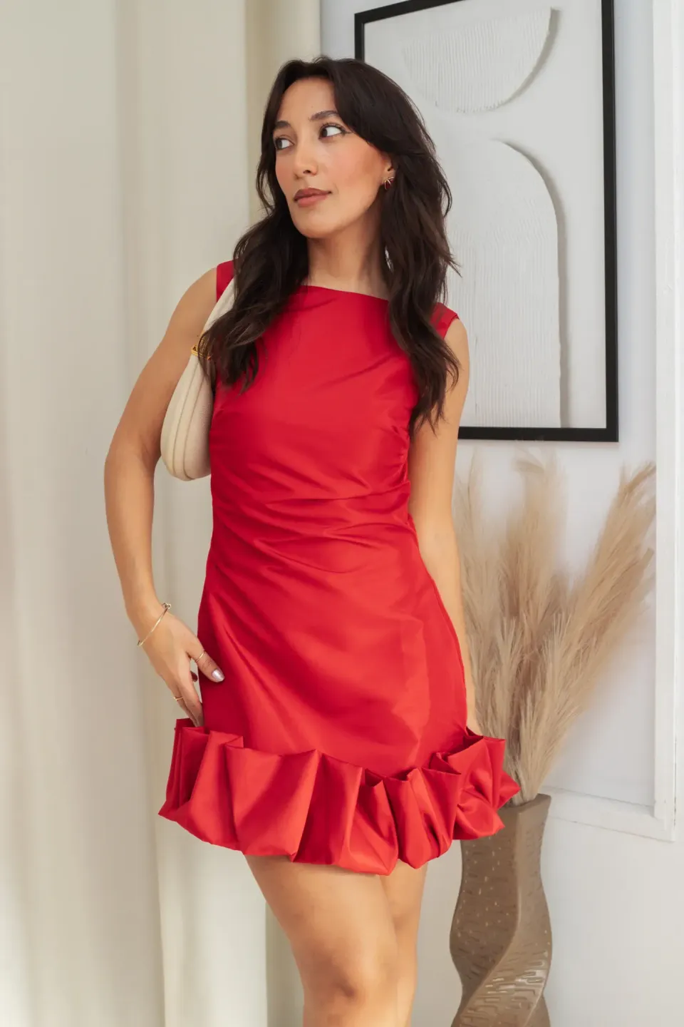 Open Back Bodycon Mini Dress with Baloon Hem Detail