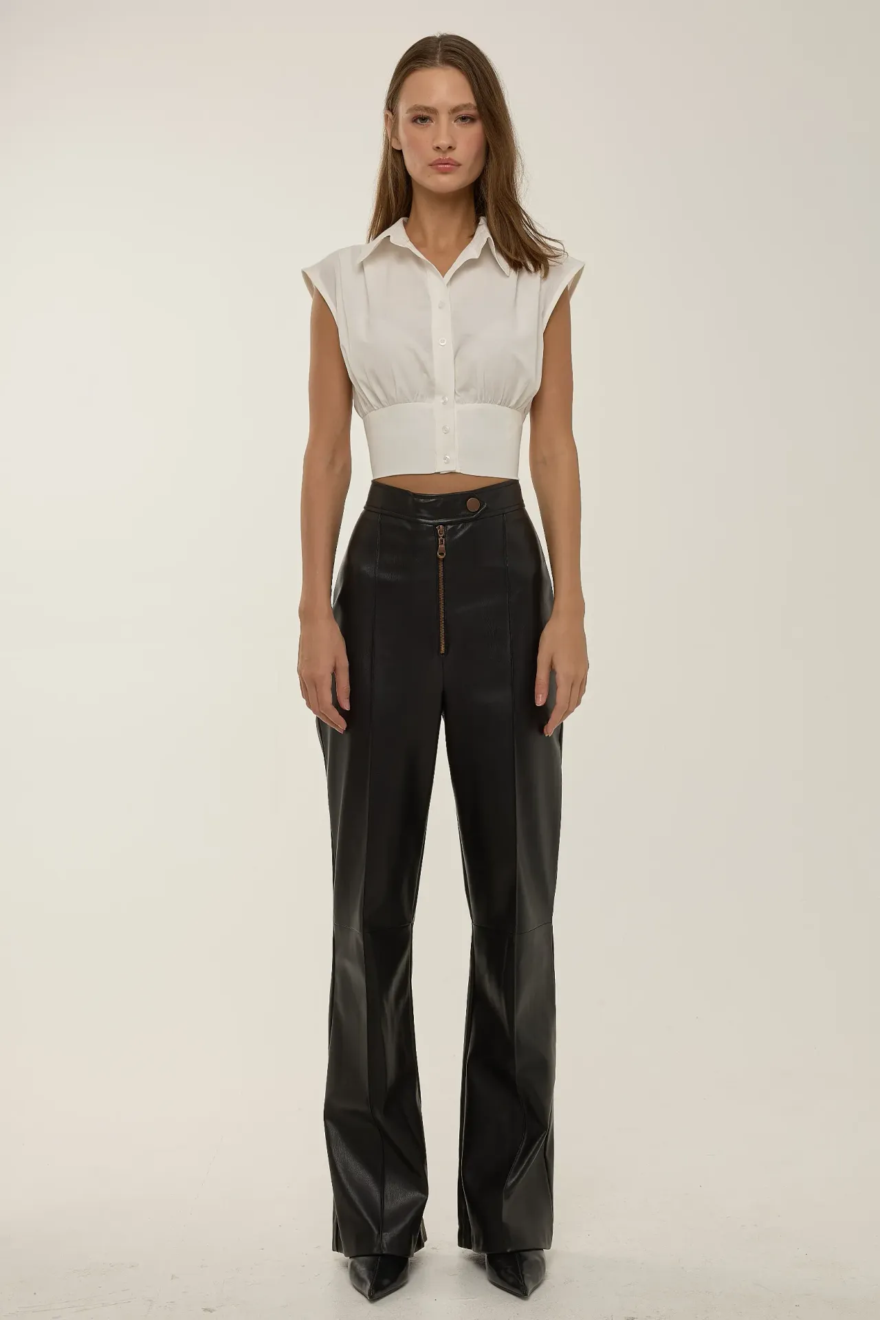 Wide Leg Faux Leather Pants