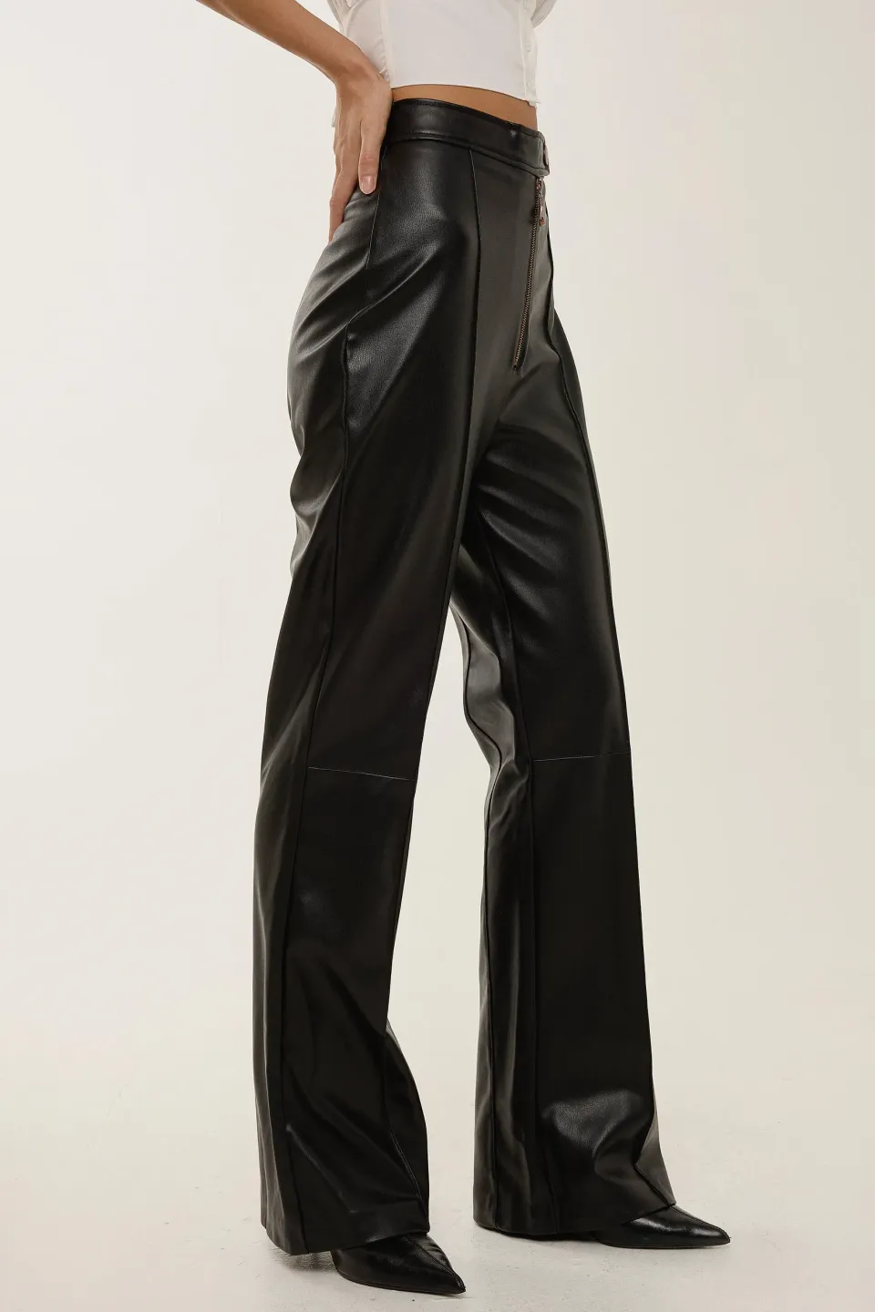 Wide Leg Faux Leather Pants