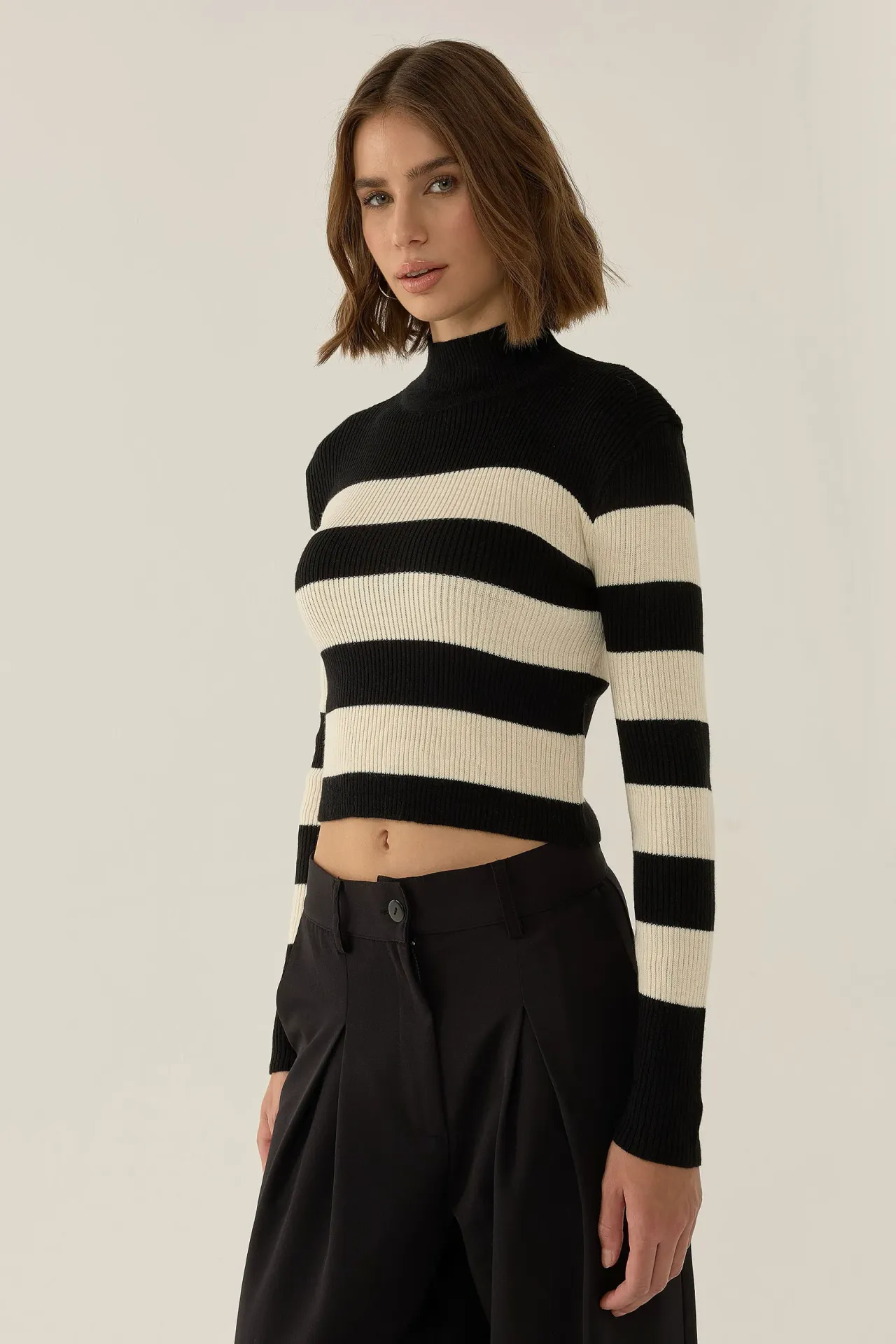 Maglione a collo alto a righe