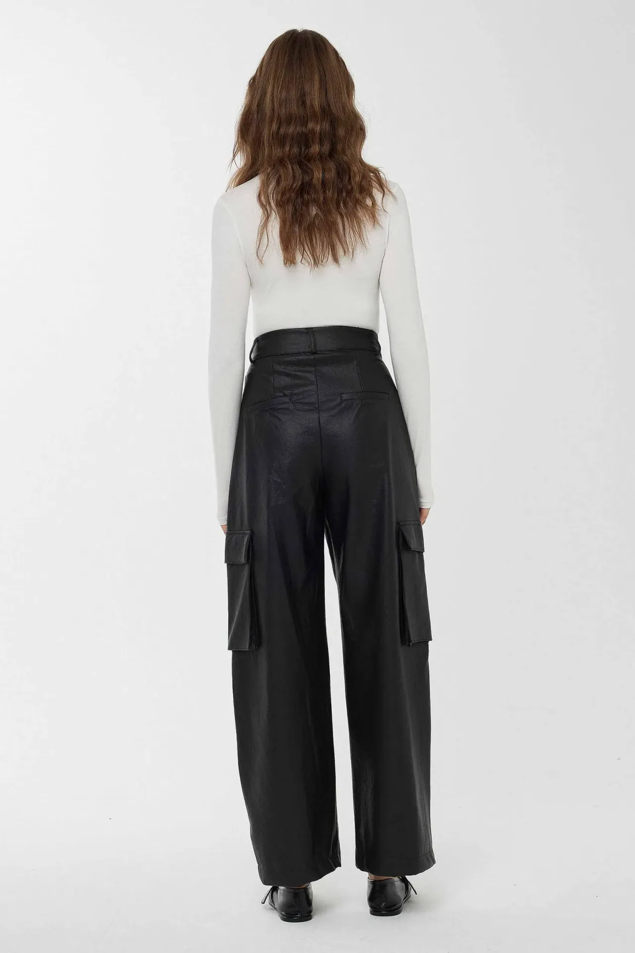 High Waist Faux Leather Cargo Pants