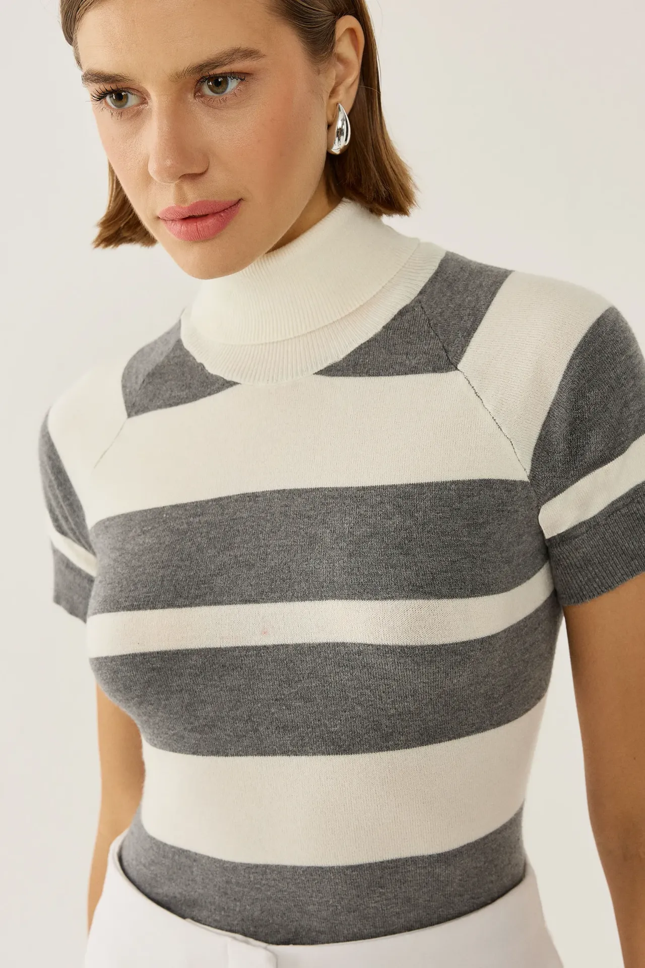 Striped Turtleneck Knit Top