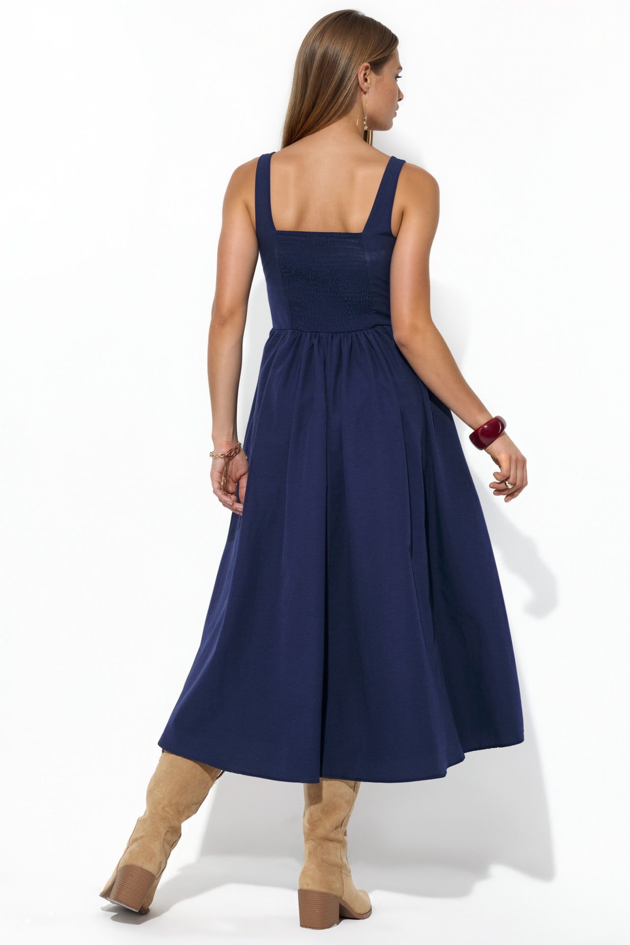 BUSEM Midi Dress with Square Collar and Button Detail 3