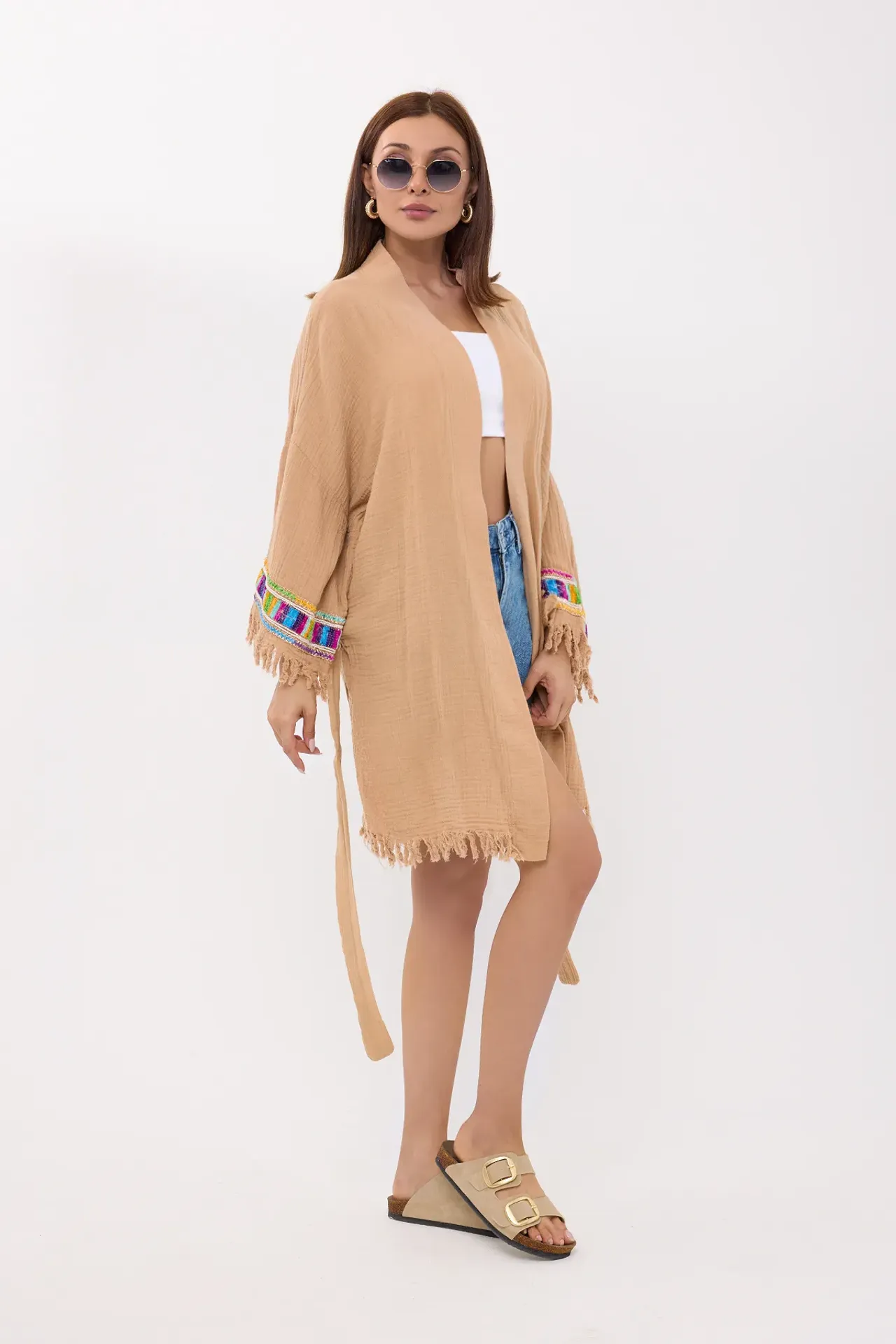 Muslin Long-Sleeve Kimono with Arm Detail