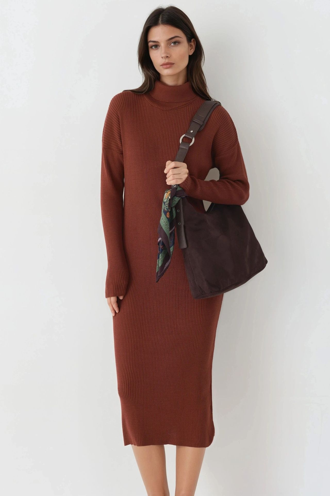 MY FASHION Ribbed Turtleneck Bodycon Knit Dress 1