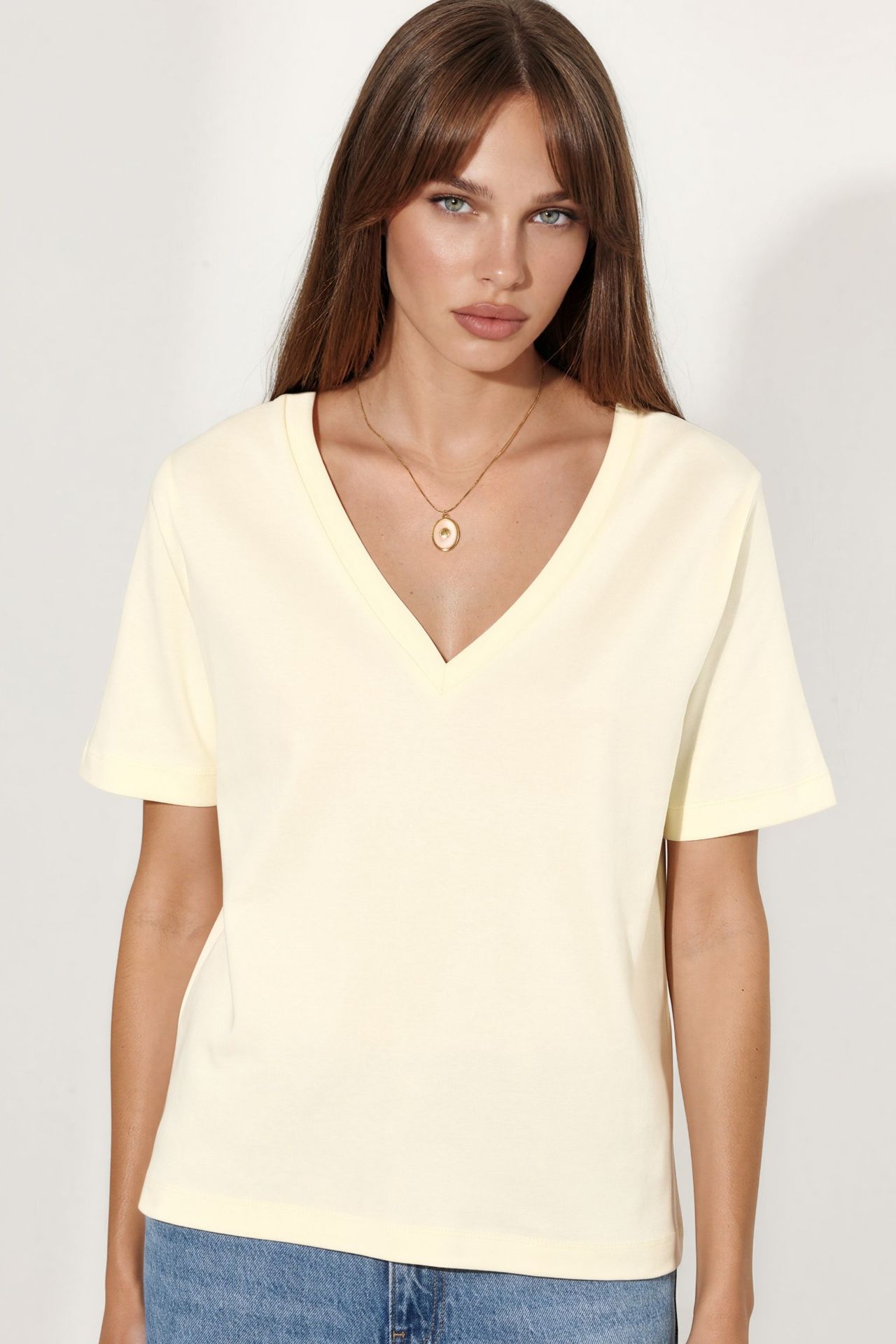 BUSEM V-Neck Solid Regular Fit Cotton T-Shirt 5