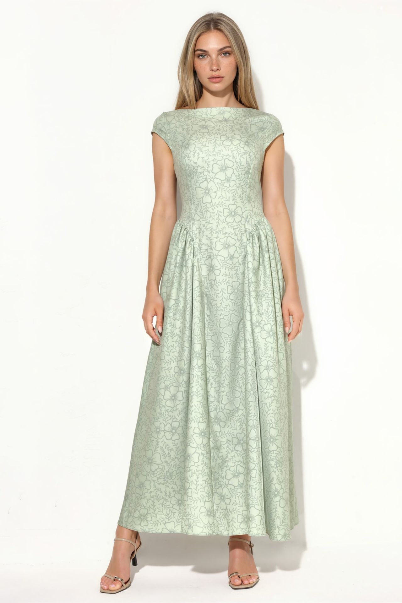 Boat Neck Floral Jacquard Maxi Dress 5