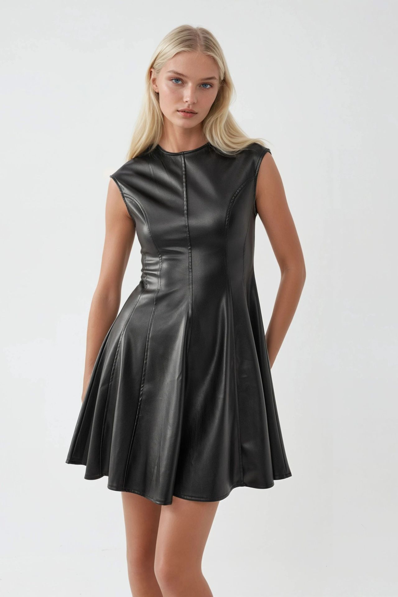 BUSEM Faux Leather Fitted Mini Dress with Zipper 1