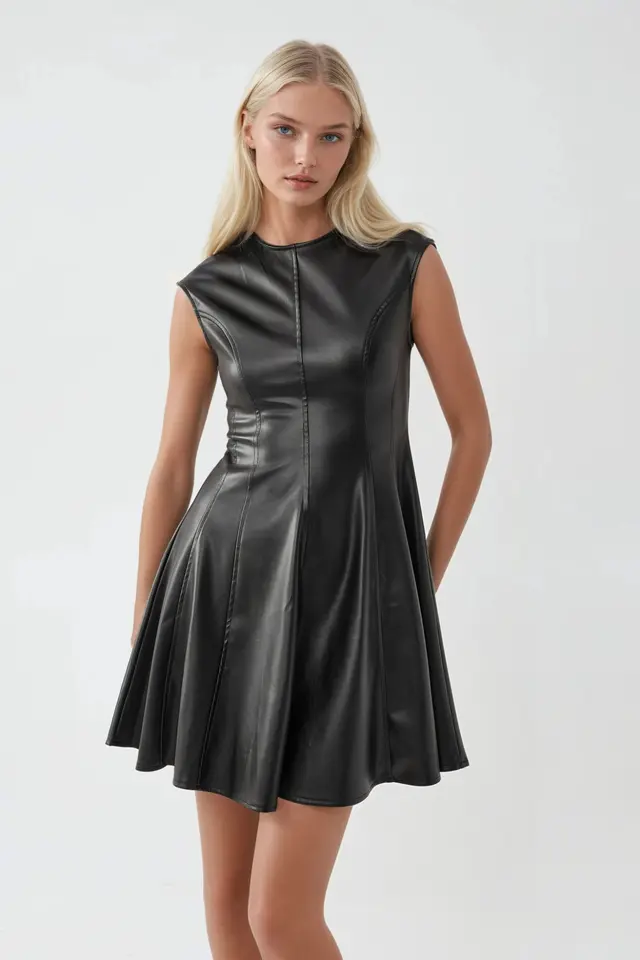 BUSEM Faux Leather Fitted Mini Dress with Zipper