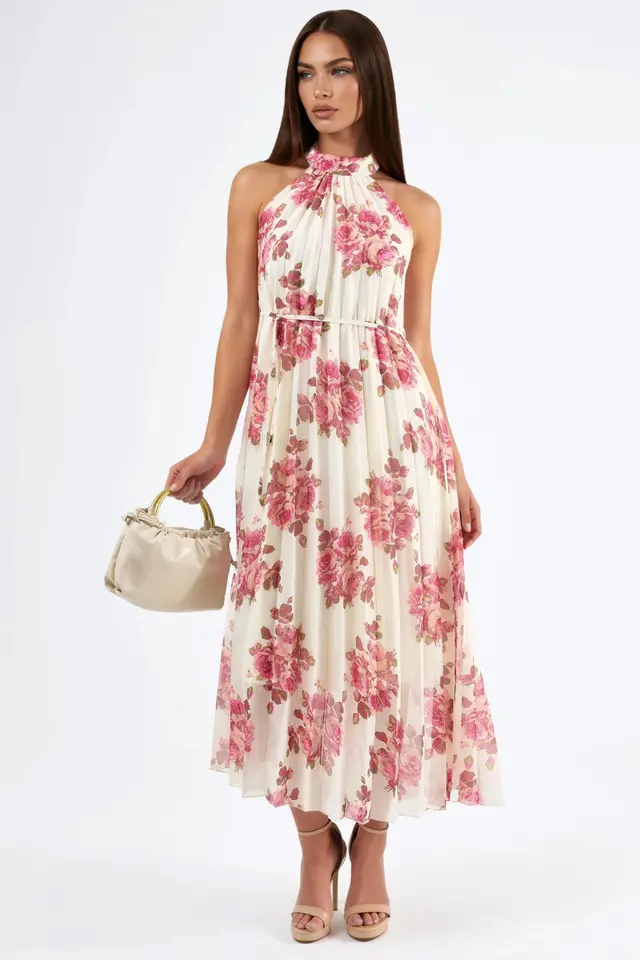 BUSEM Floral Maxi Dress with Tie Detail