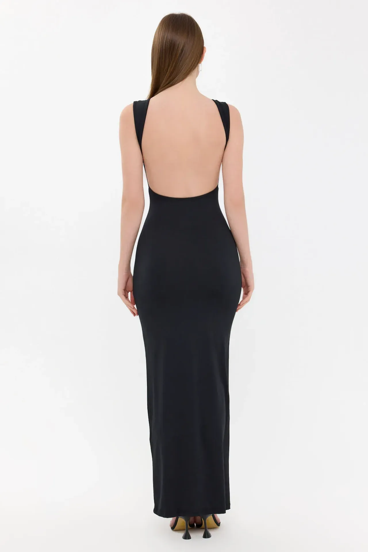 Bodycon Maxi Dress with Round Neck and Backless Detail