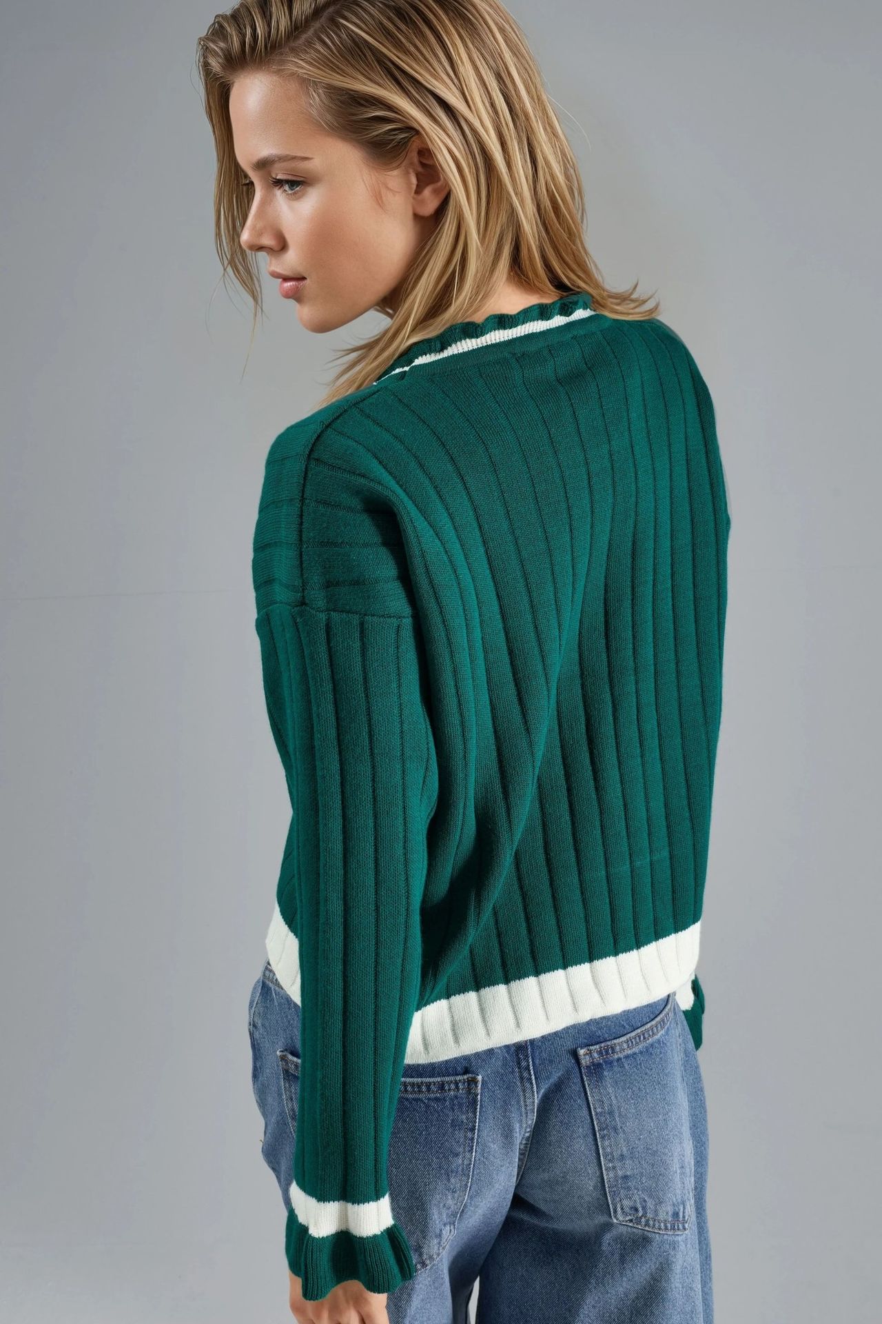 MY FASHION Striped Knit Sweater with Crew Neck 3